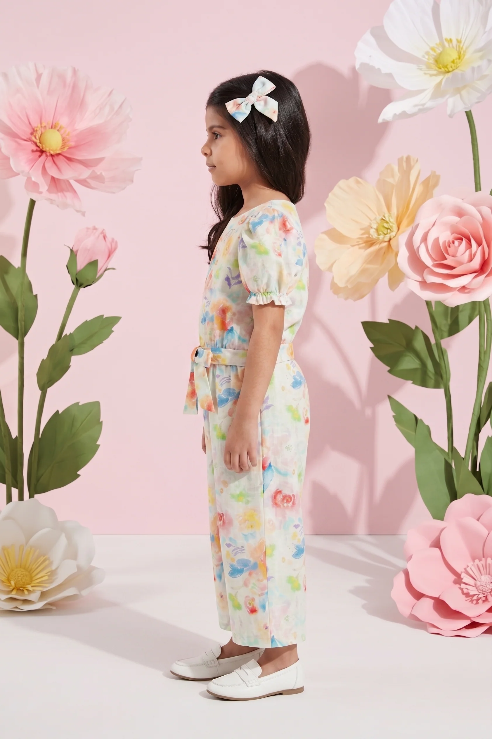 Pastel Floral Puff Sleeve Top & Wide-Leg Pants Co-Ord Set 3144 - Image 3
