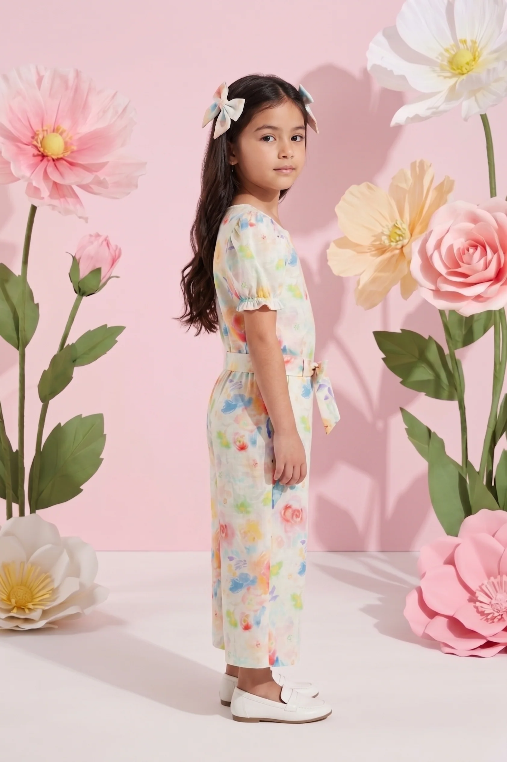 Pastel Floral Puff Sleeve Top & Wide-Leg Pants Co-Ord Set 3144 - Image 4