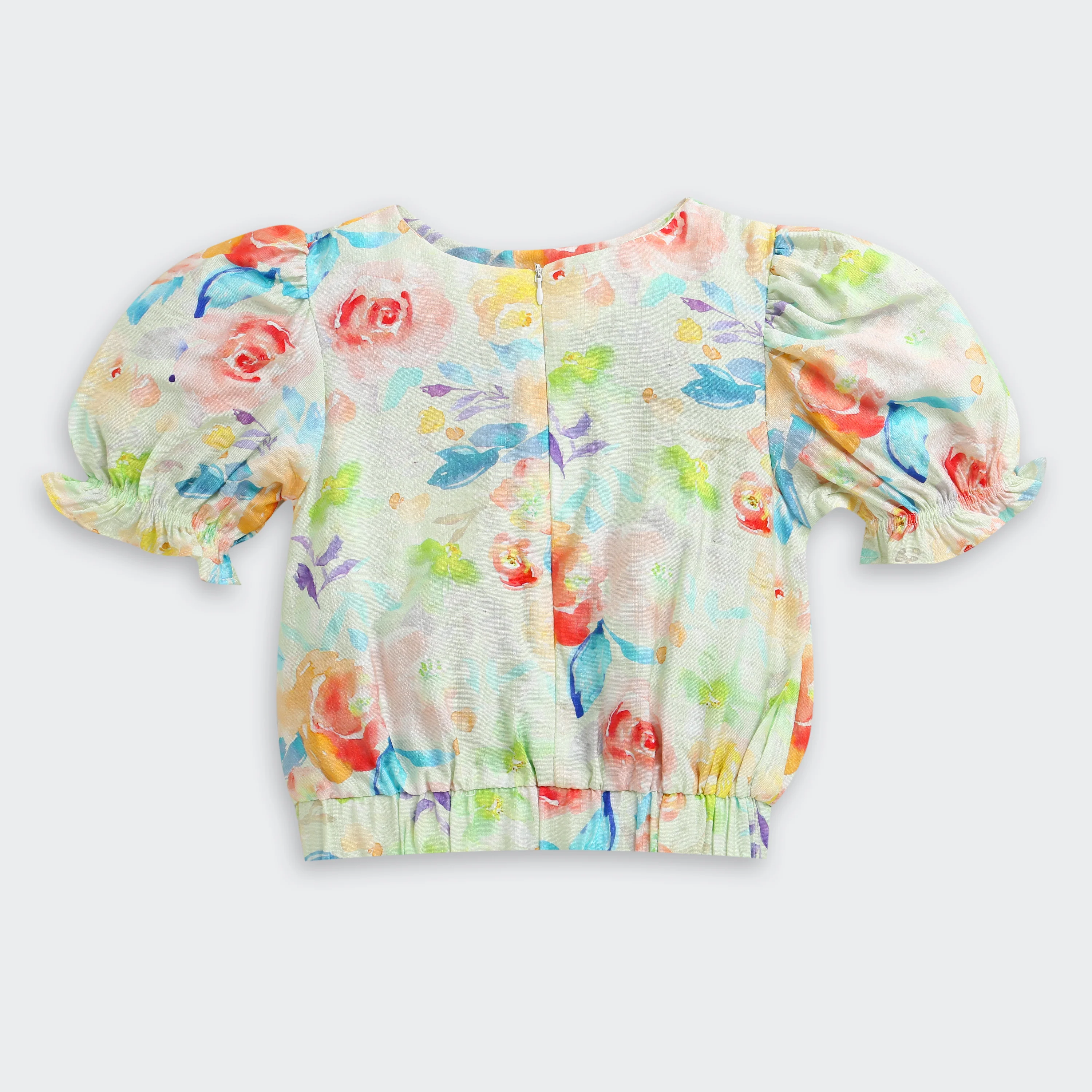 Pastel Floral Puff Sleeve Top & Wide-Leg Pants Co-Ord Set 3144 - Image 7