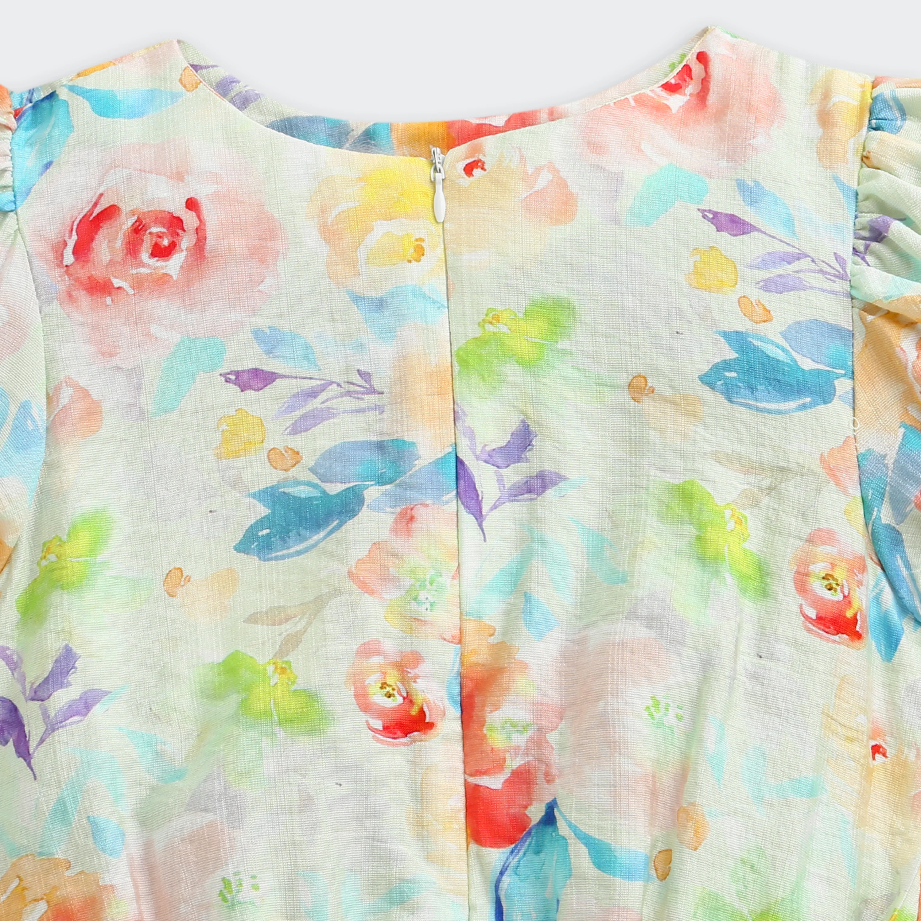Pastel Floral Puff Sleeve Top & Wide-Leg Pants Co-Ord Set 3144 - Image 9