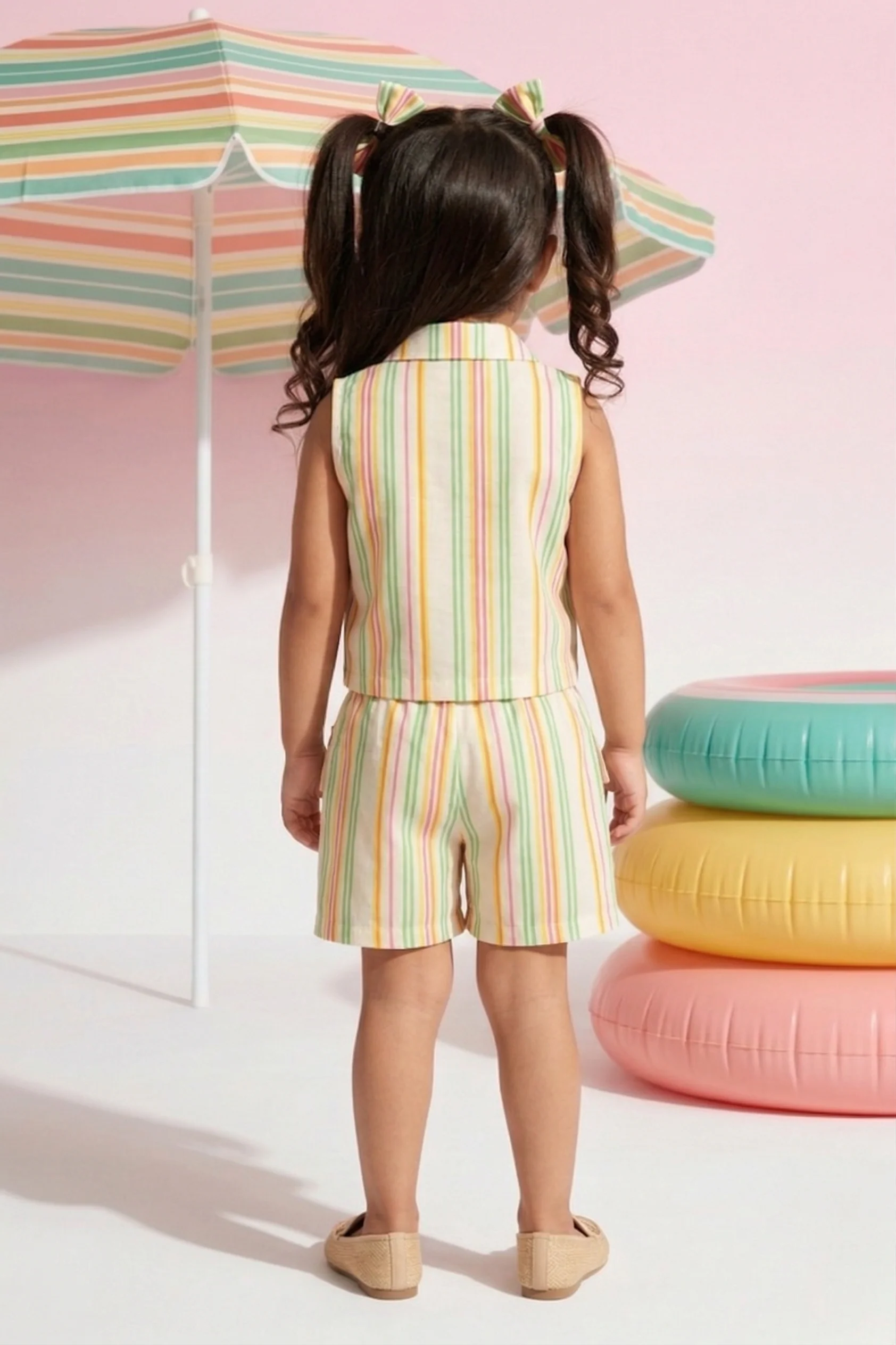 Pastel Stripe Sleeveless Top & Shorts Set TSSET40399 - Image 2