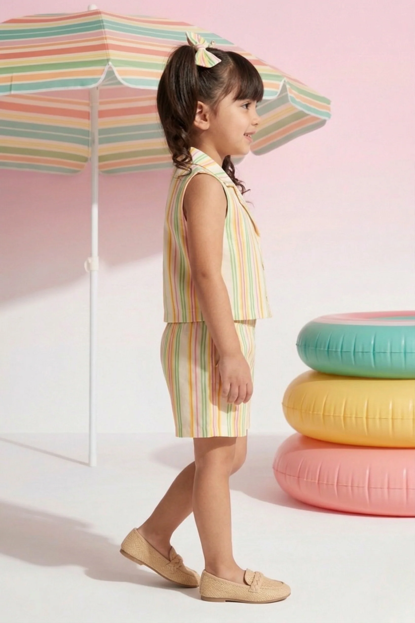 Pastel Stripe Sleeveless Top & Shorts Set TSSET40399 - Image 3
