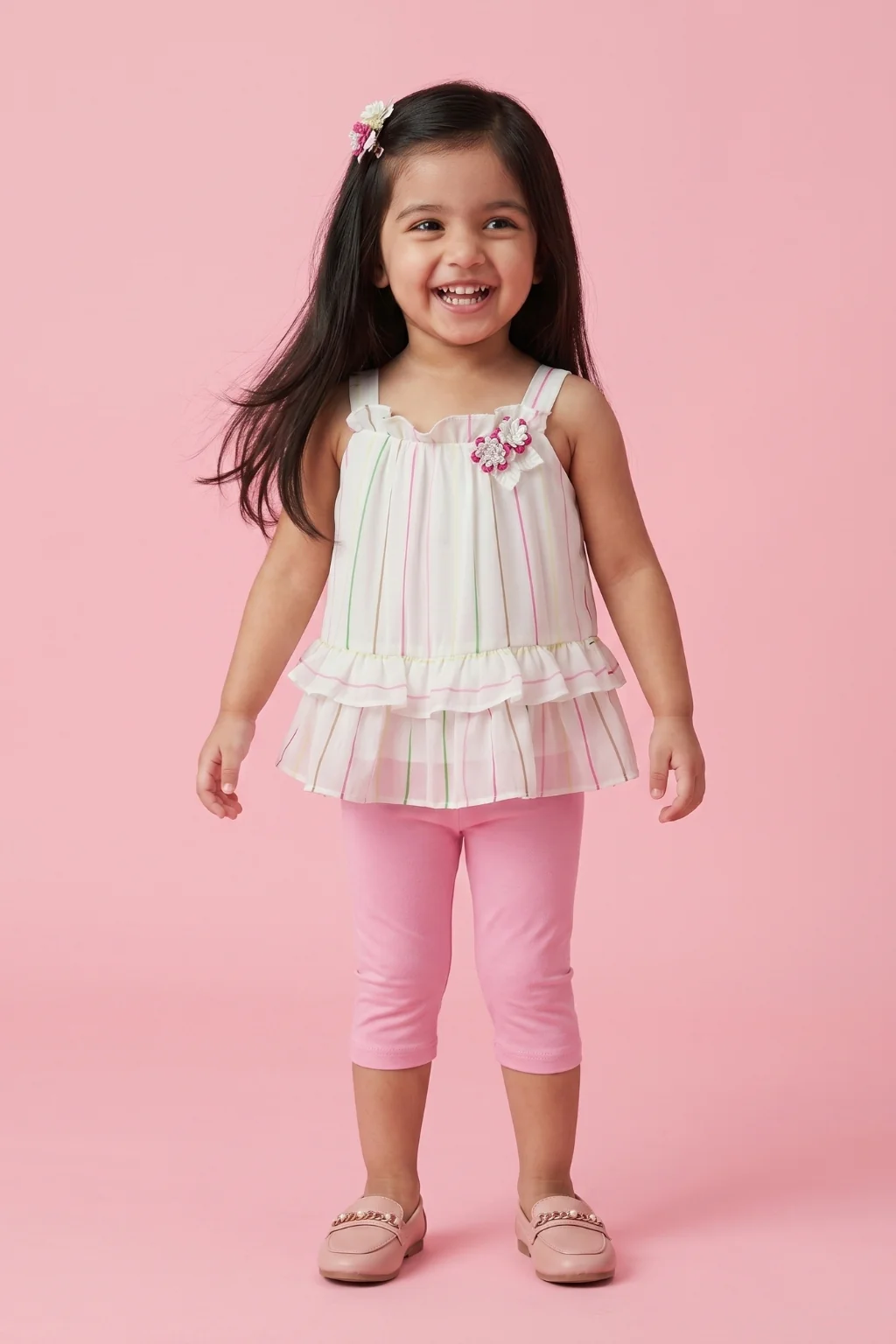 Pastel Stripe Top & Pink Capri Set TSISET064