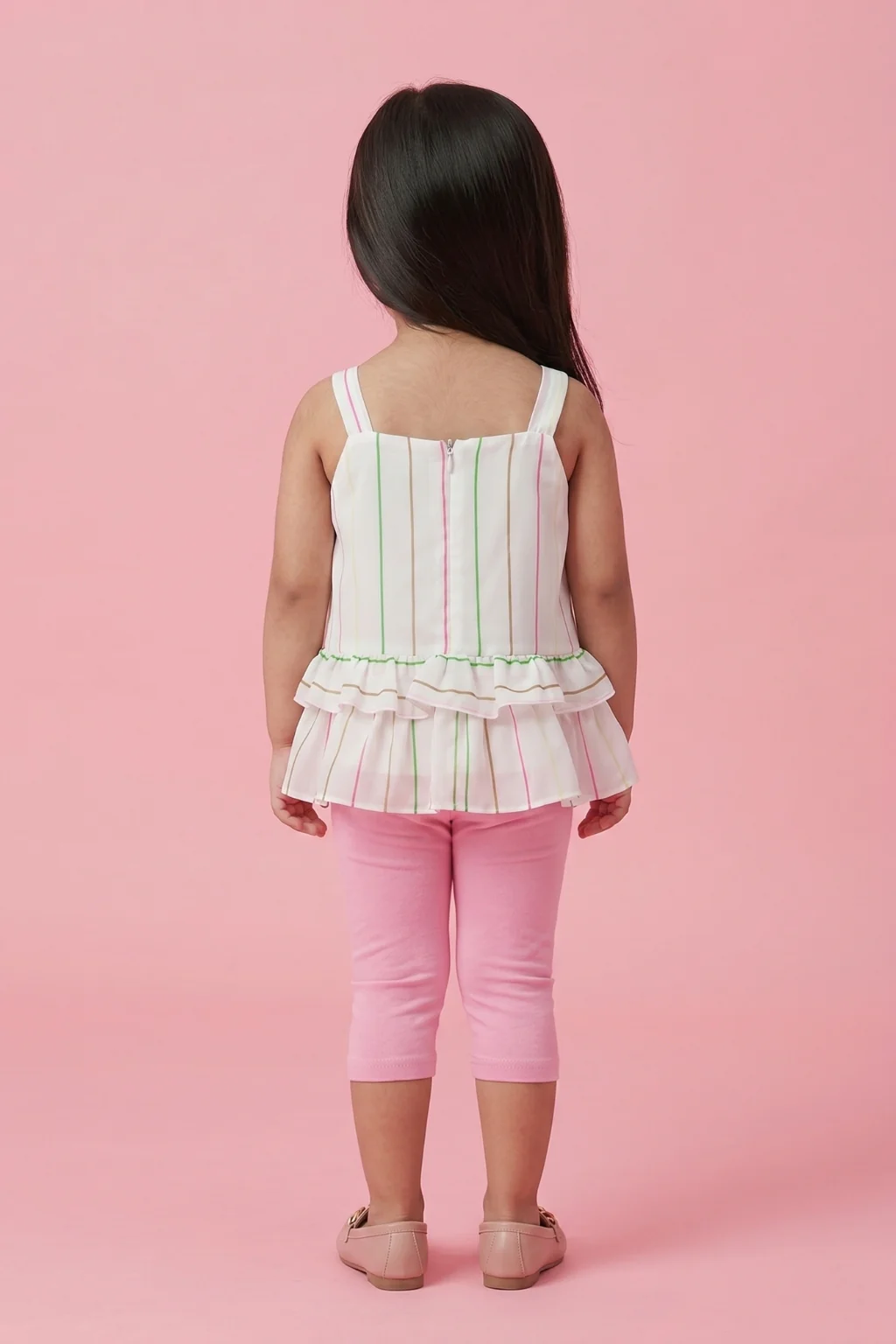 Pastel Stripe Top & Pink Capri Set TSISET064 - Image 2