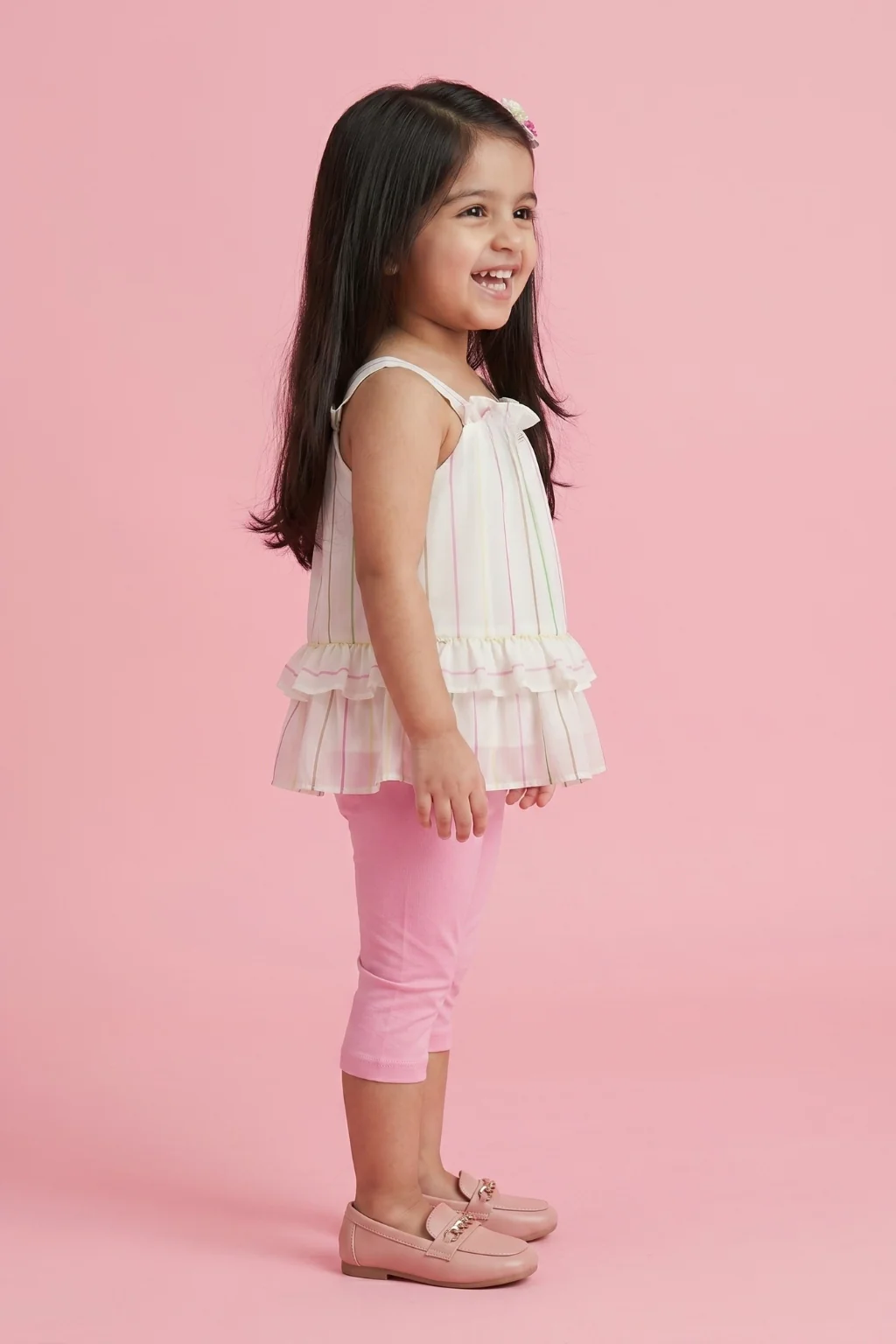 Pastel Stripe Top & Pink Capri Set TSISET064 - Image 3