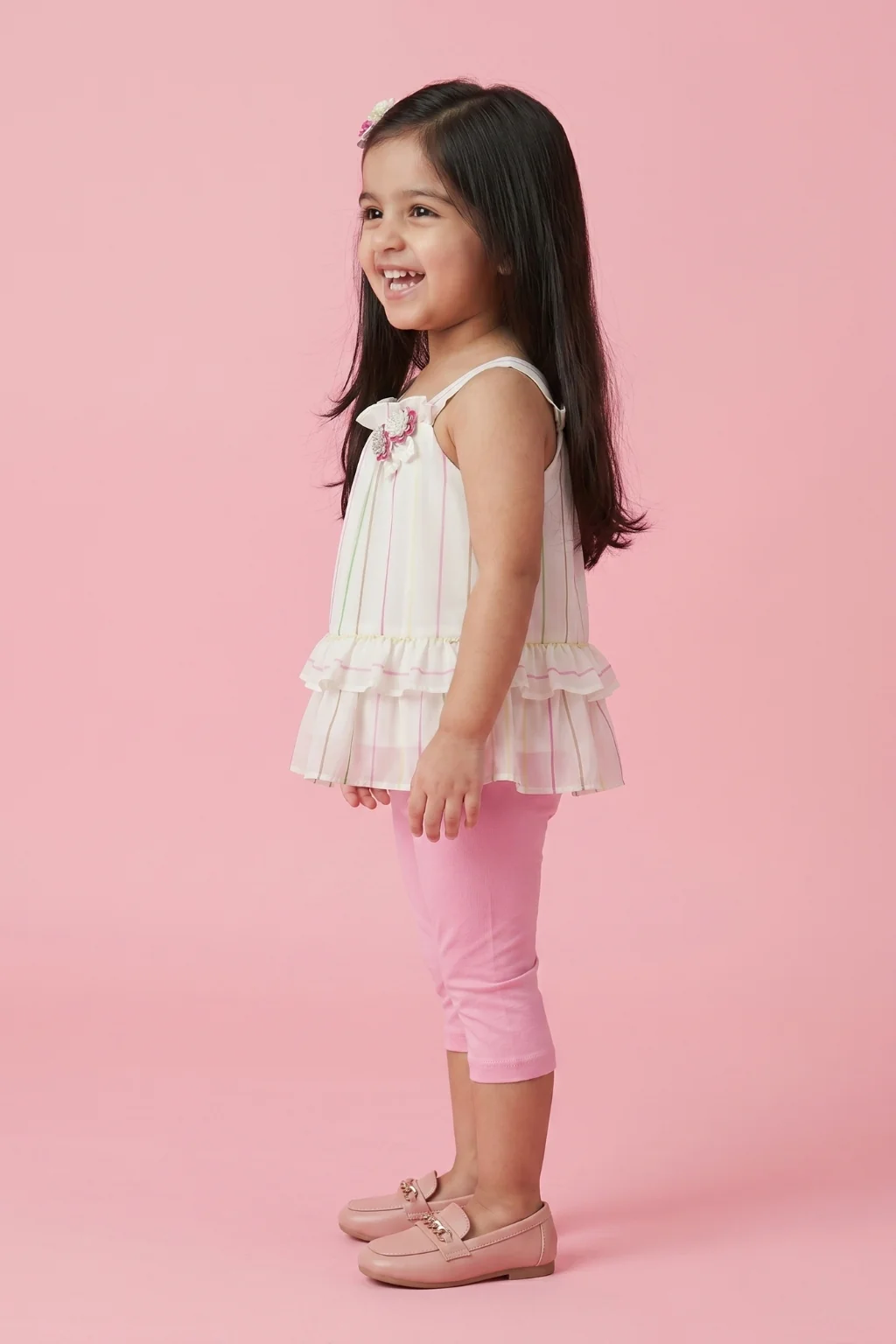 Pastel Stripe Top & Pink Capri Set TSISET064 - Image 4