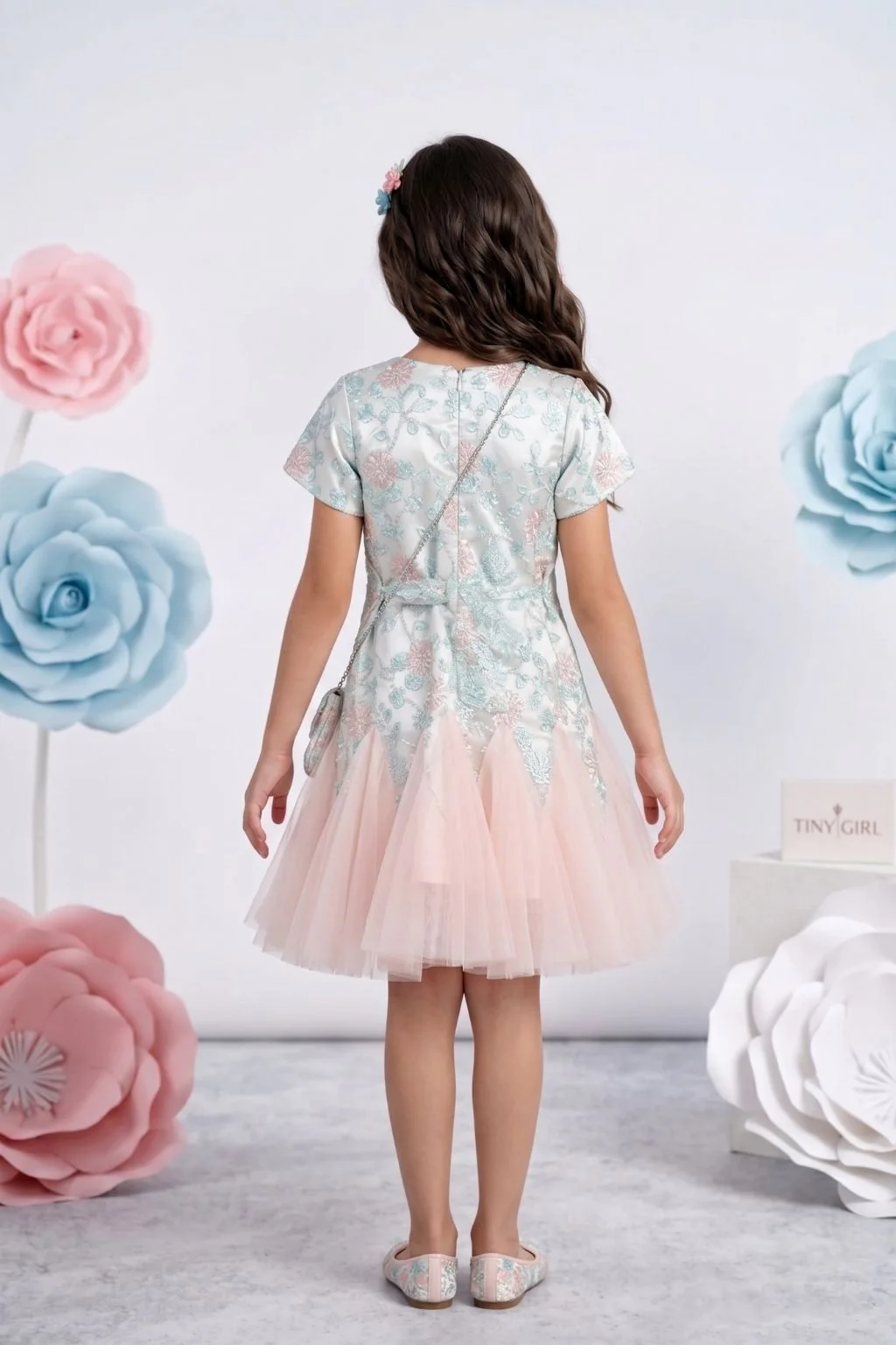 Peach & Blue Net Party Dress for Girls M2393 - Image 2