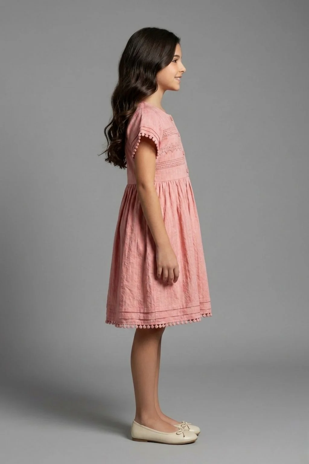Peach Cotton A-Line Dress M2589 - Image 3