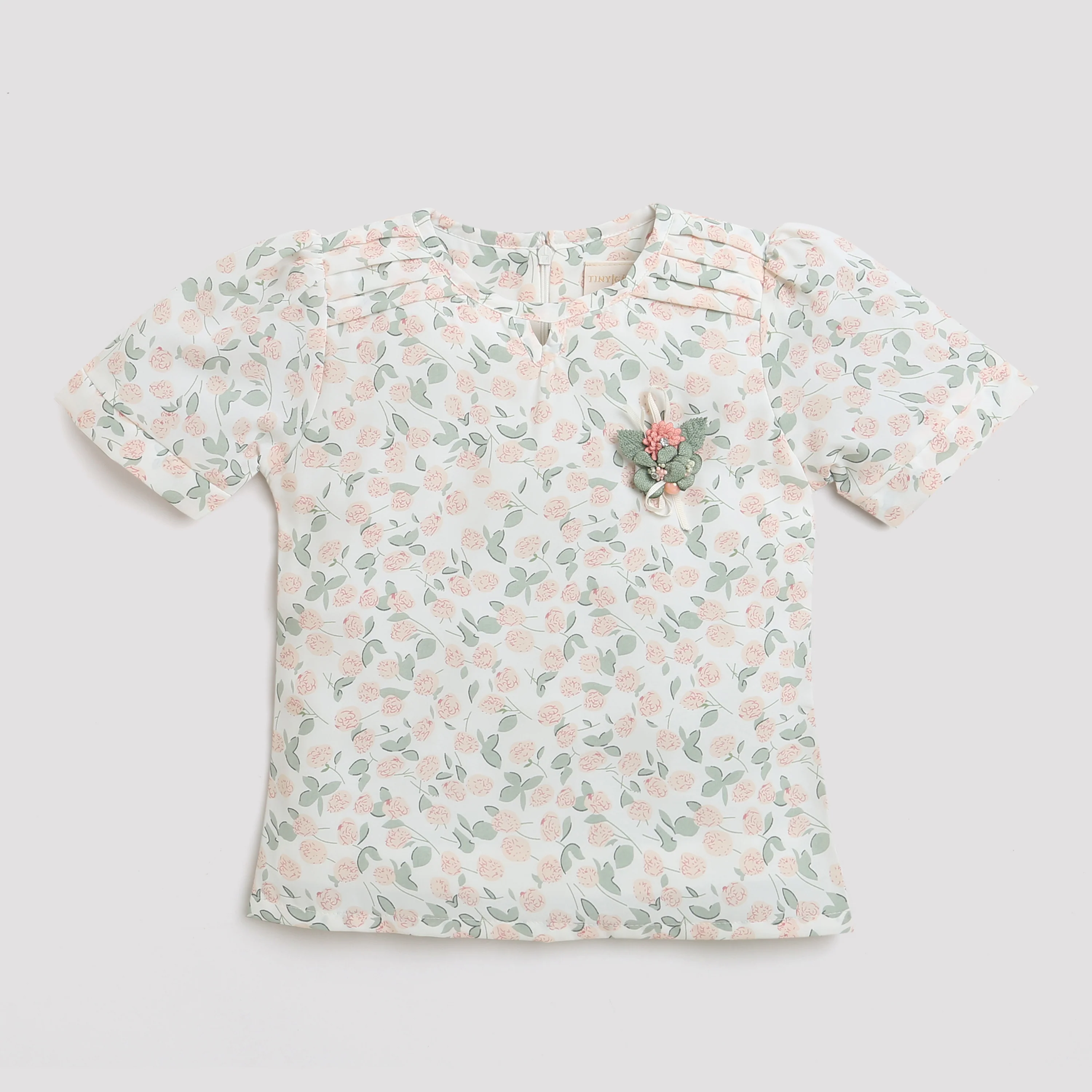 Peach Floral Printed Top with Puff Sleeves TG5002 - Image 5