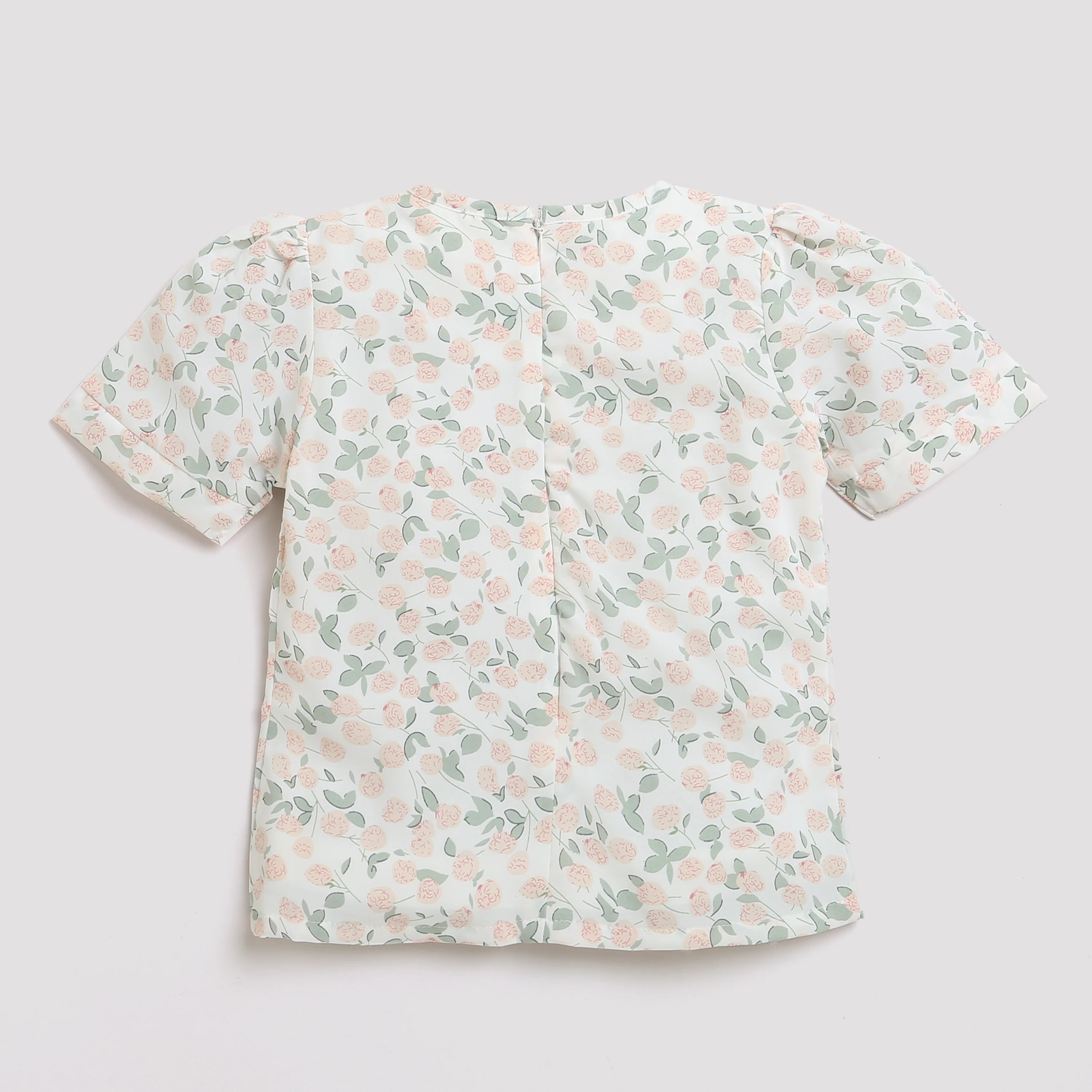 Peach Floral Printed Top with Puff Sleeves TG5002 - Image 6