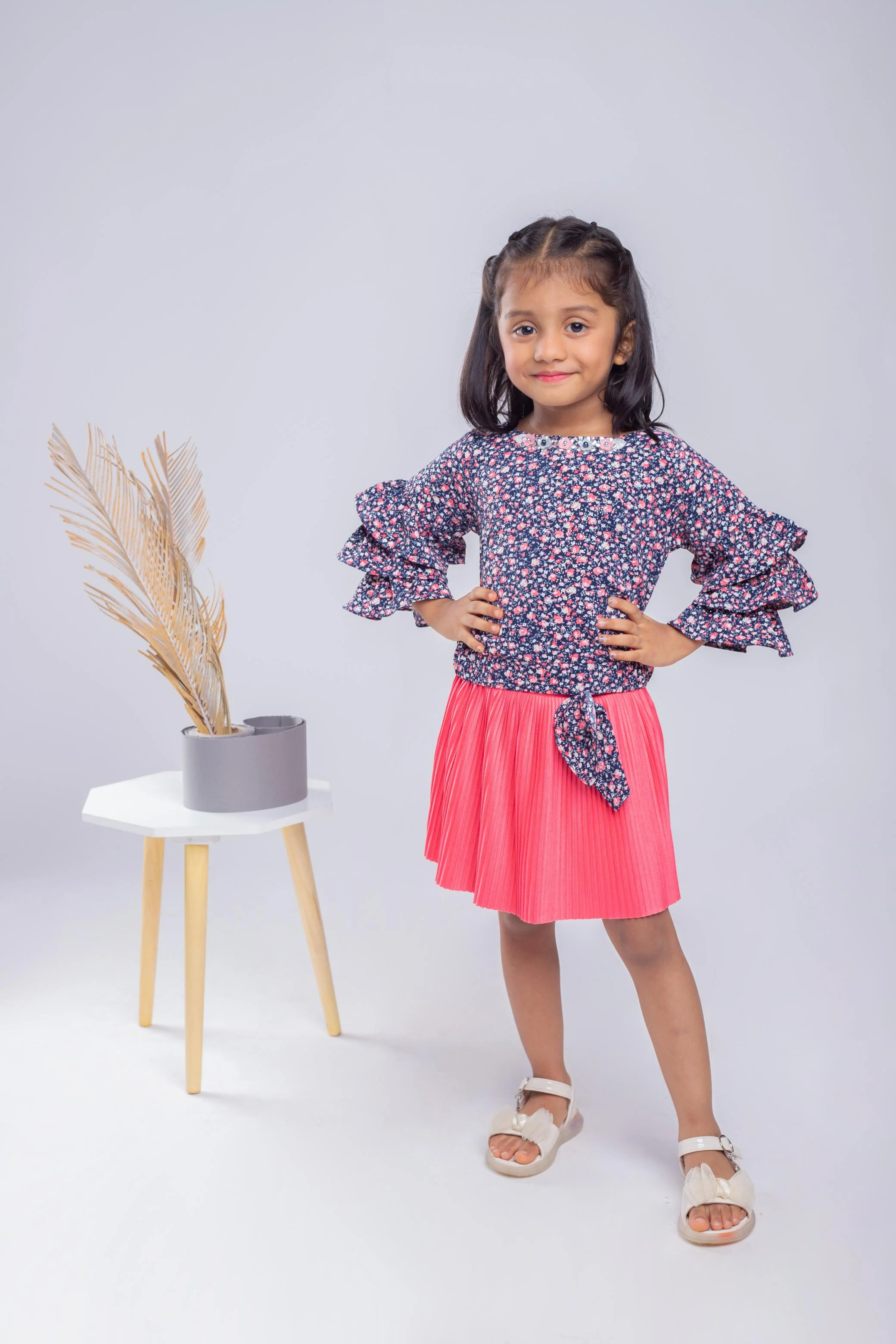 Peach Floral Ruffle Top with Pleated Skirt Set TSSET40336 - Image 6