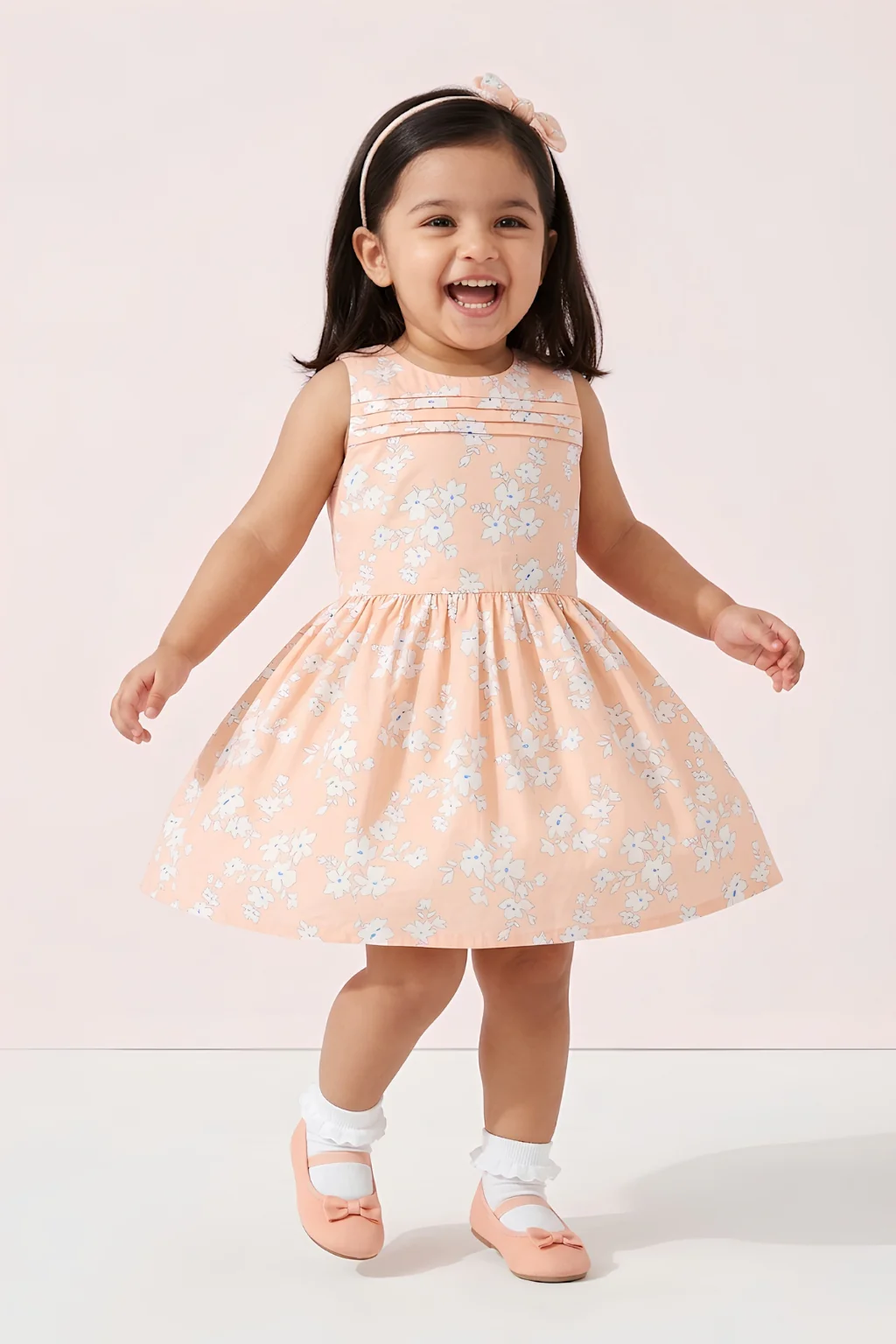 Peach Floral Sleeveless Frock TSF10006