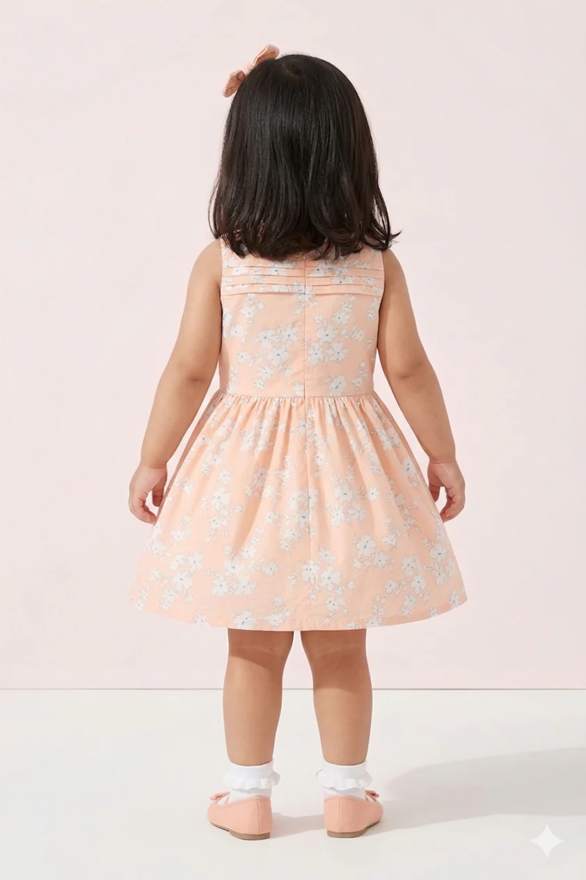 Peach Floral Sleeveless Frock TSF10006 - Image 2