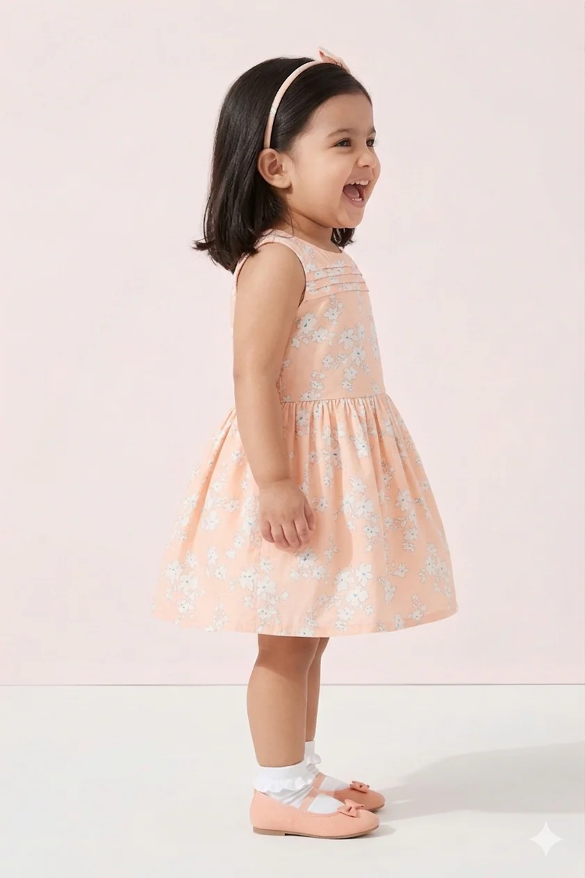 Peach Floral Sleeveless Frock TSF10006 - Image 3