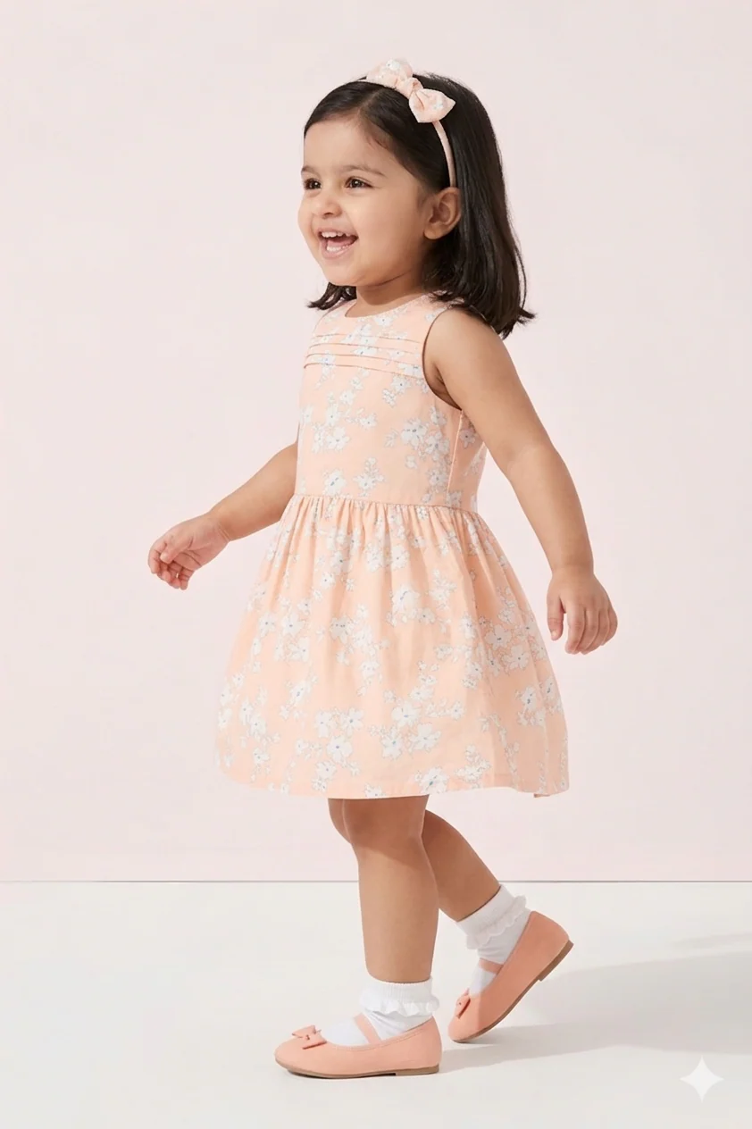 Peach Floral Sleeveless Frock TSF10006 - Image 4