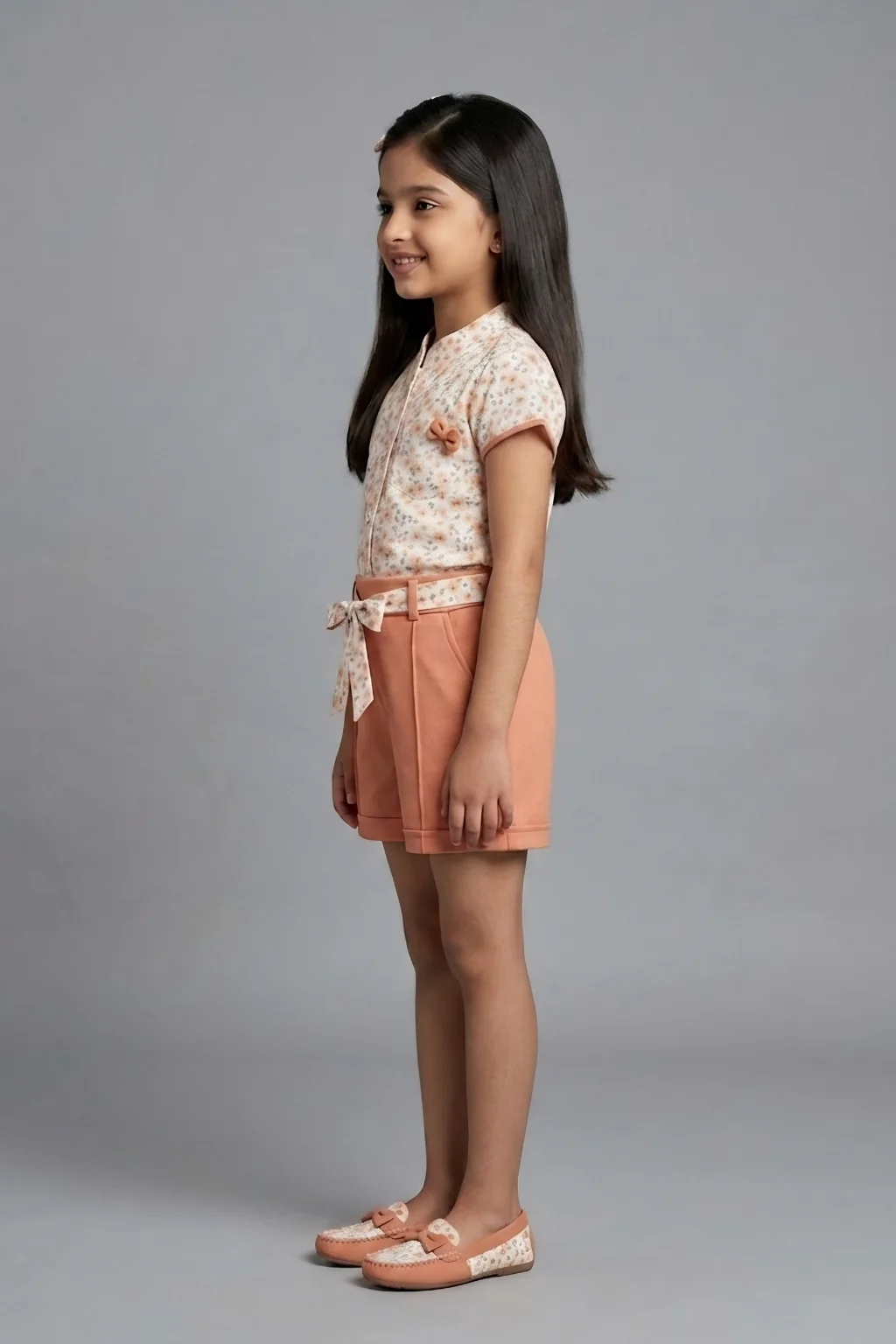 Peach Floral Top with Shorts SET970 - Image 8