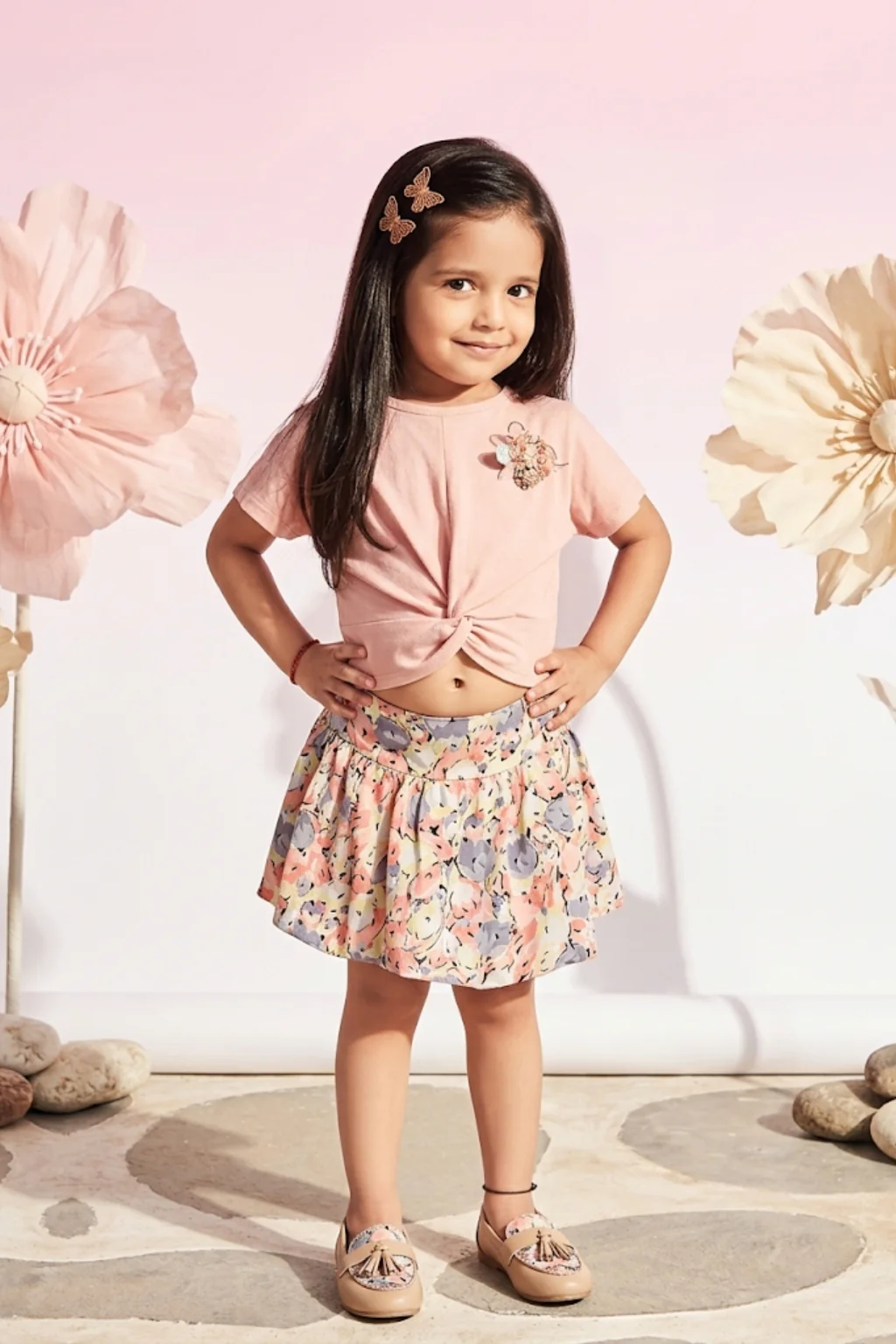 Peach Knot Top & Floral Bubble Skirt Set TSSET40244