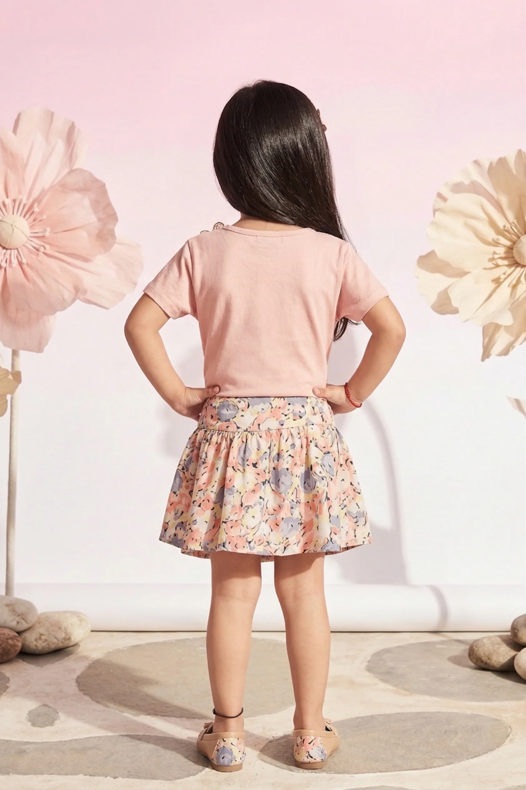 Peach Knot Top & Floral Bubble Skirt Set TSSET40244 - Image 2