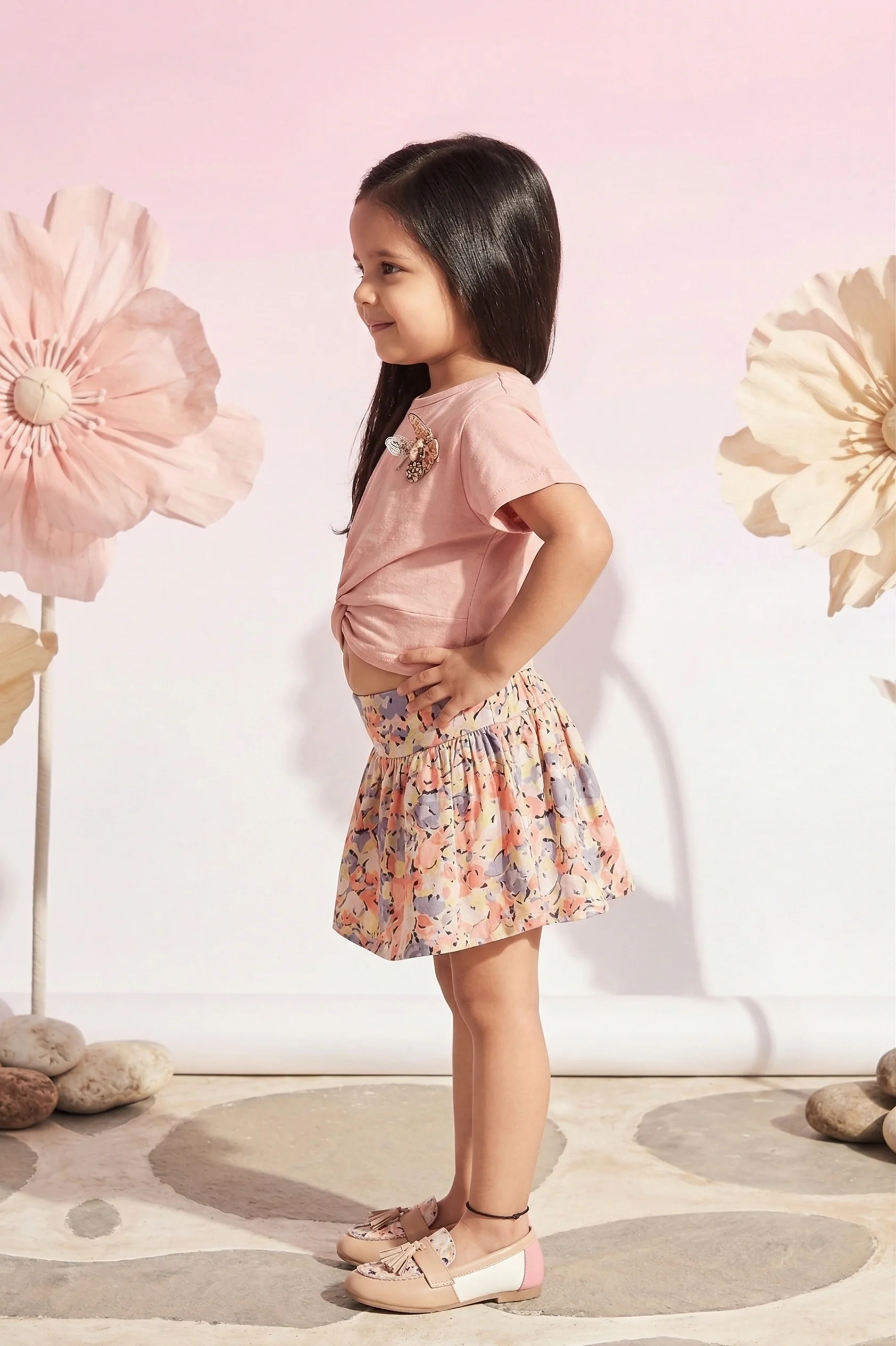 Peach Knot Top & Floral Bubble Skirt Set TSSET40244 - Image 4
