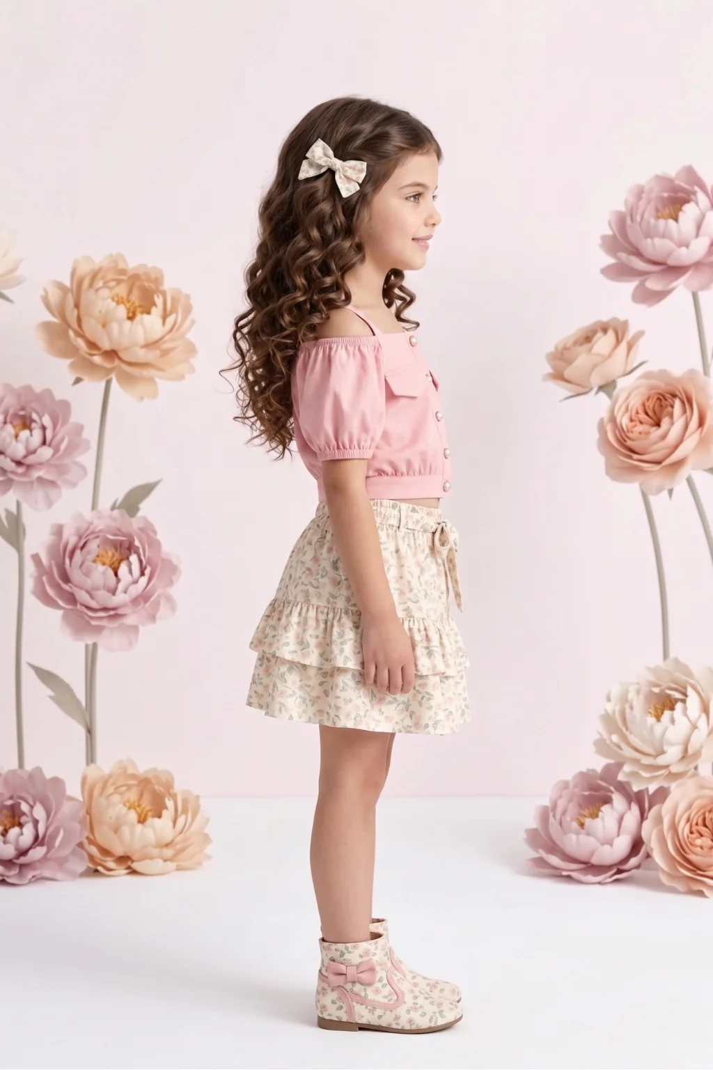 Peach Off-Shoulder Top with Floral Skirt Set 2091 - Image 4