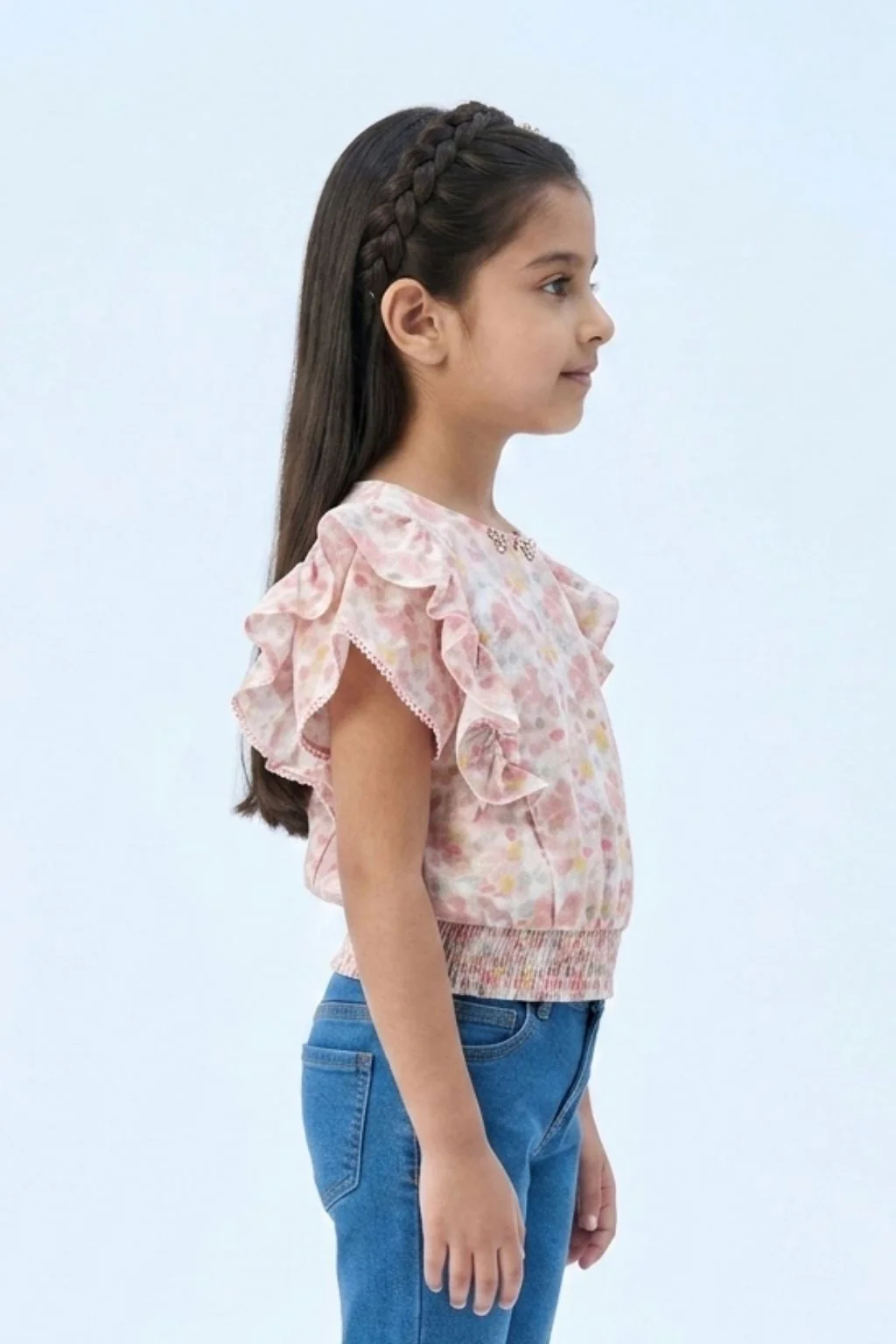 Peach Pastel Floral Ruffle Sleeve Top TG6398 - Image 4