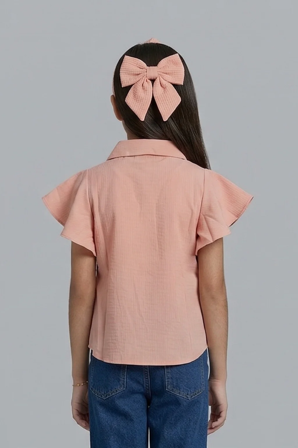 Peach Pleated Flutter Sleeve Shirt TG6142 - Image 2