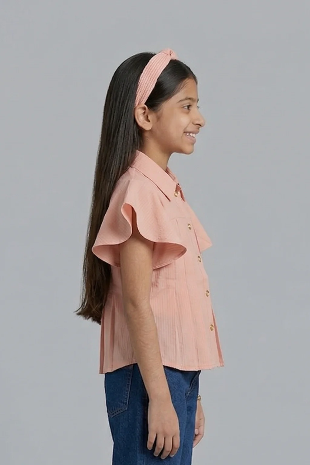 Peach Pleated Flutter Sleeve Shirt TG6142 - Image 3