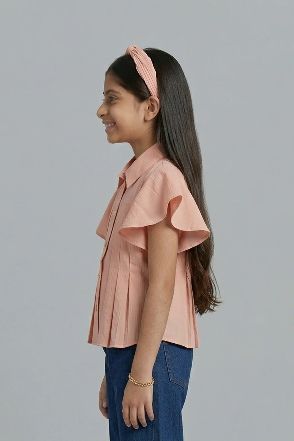 Peach Pleated Flutter Sleeve Shirt TG6142 - Image 4