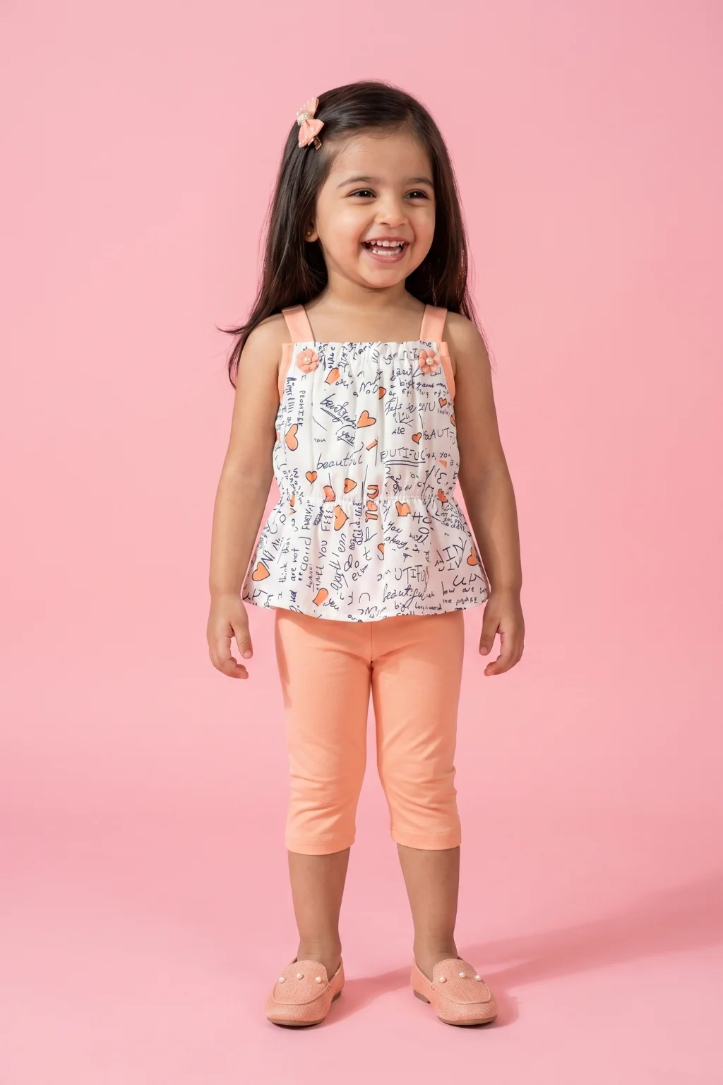 Peach Printed Top & Capri Set TSISET062