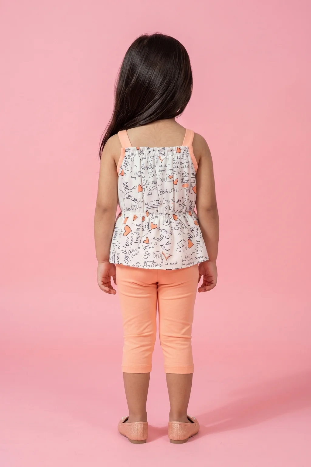 Peach Printed Top & Capri Set TSISET062 - Image 2