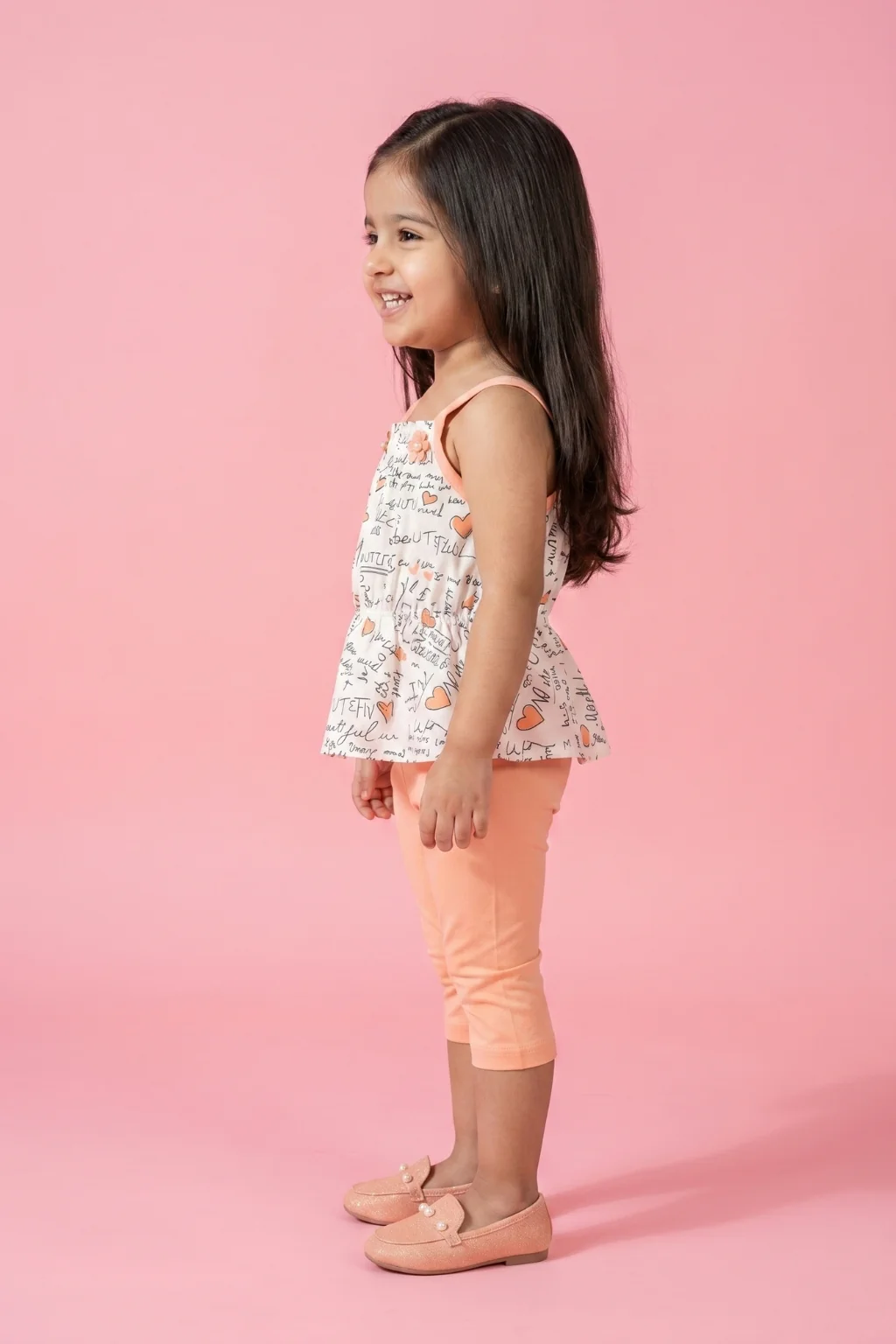 Peach Printed Top & Capri Set TSISET062 - Image 3