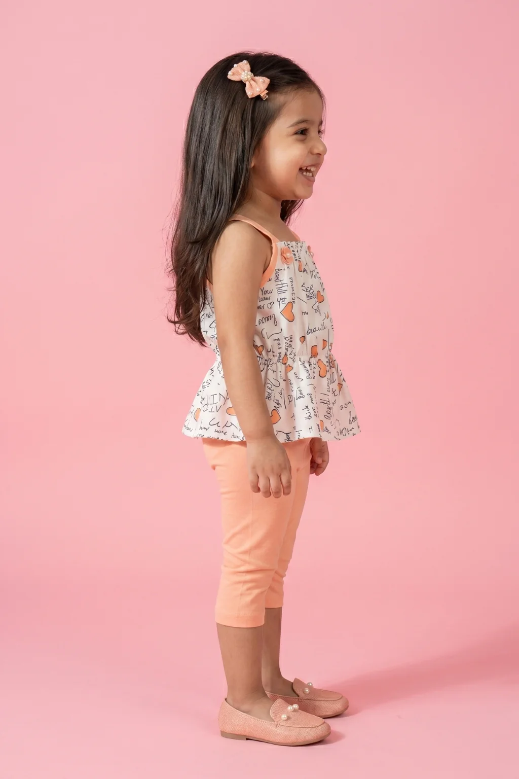 Peach Printed Top & Capri Set TSISET062 - Image 4