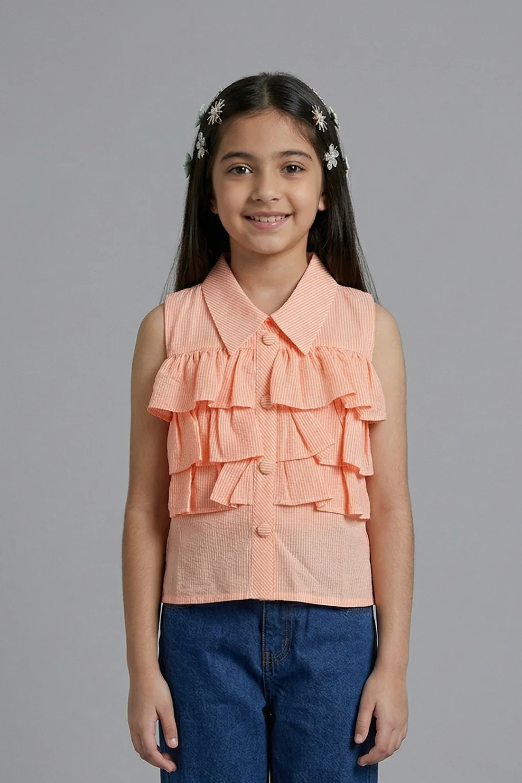 Peach Ruffle Collar Top TG6190