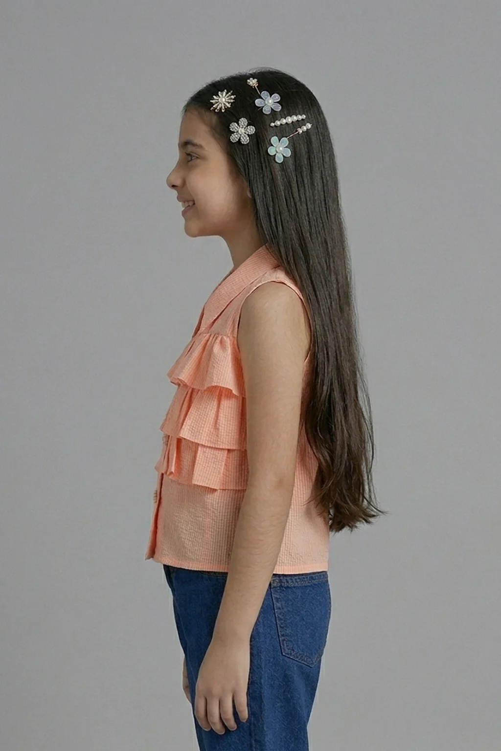 Peach Ruffle Collar Top TG6190 - Image 3