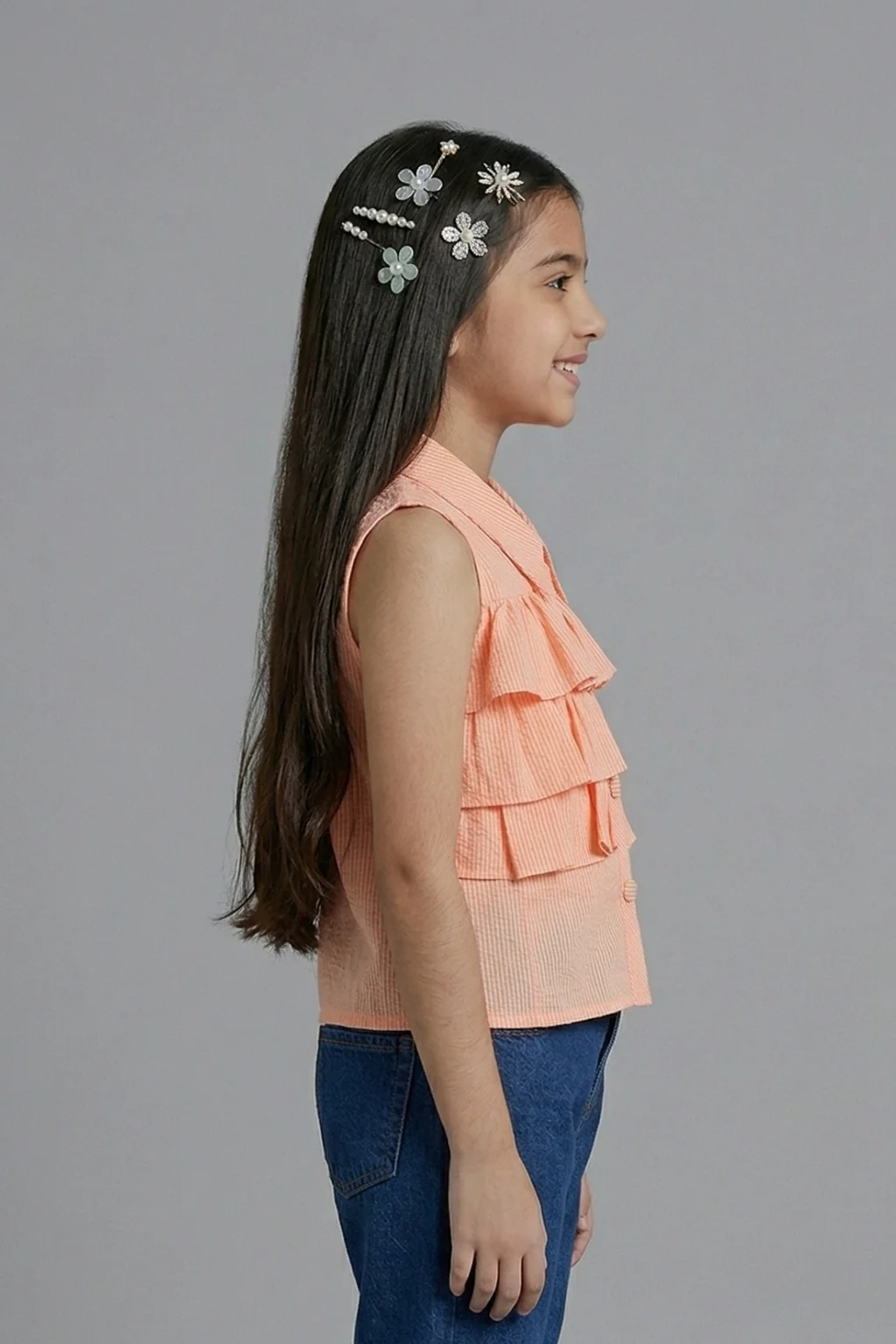 Peach Ruffle Collar Top TG6190 - Image 4