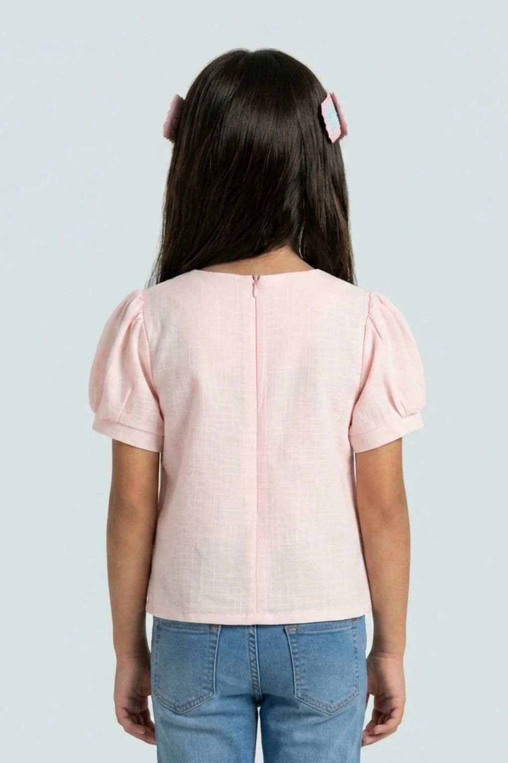 Peach Sequin Yoke Puff Sleeve Top TG5064 - Image 2