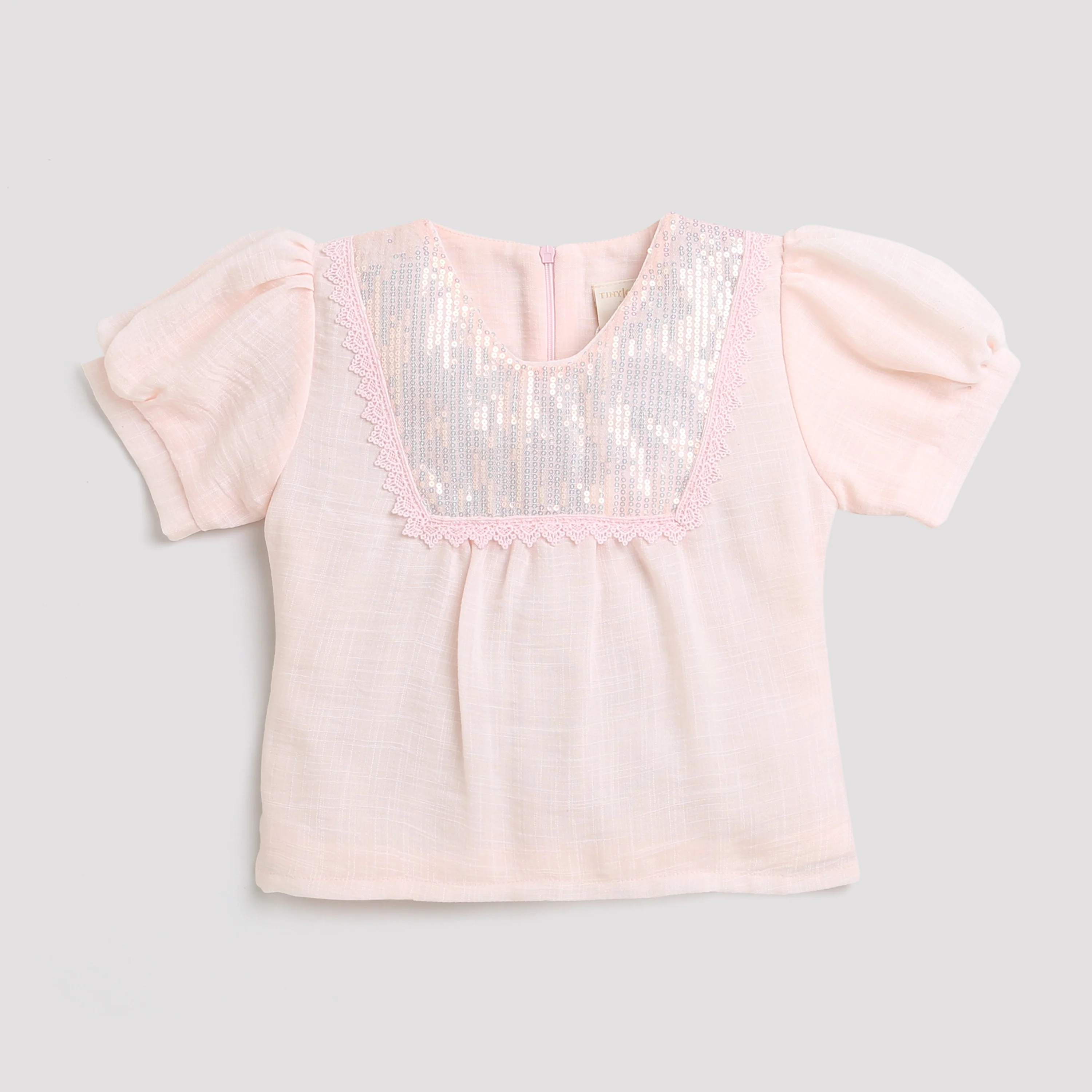 Peach Sequin Yoke Puff Sleeve Top TG5064 - Image 5