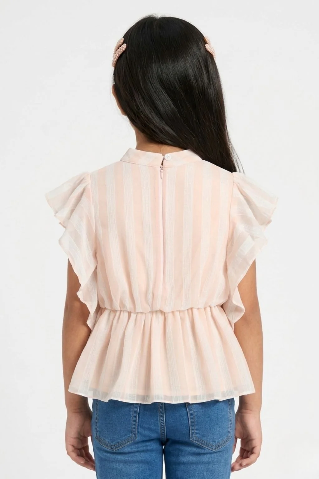 Peach Striped Ruffle Peplum Top TG5058 - Image 2