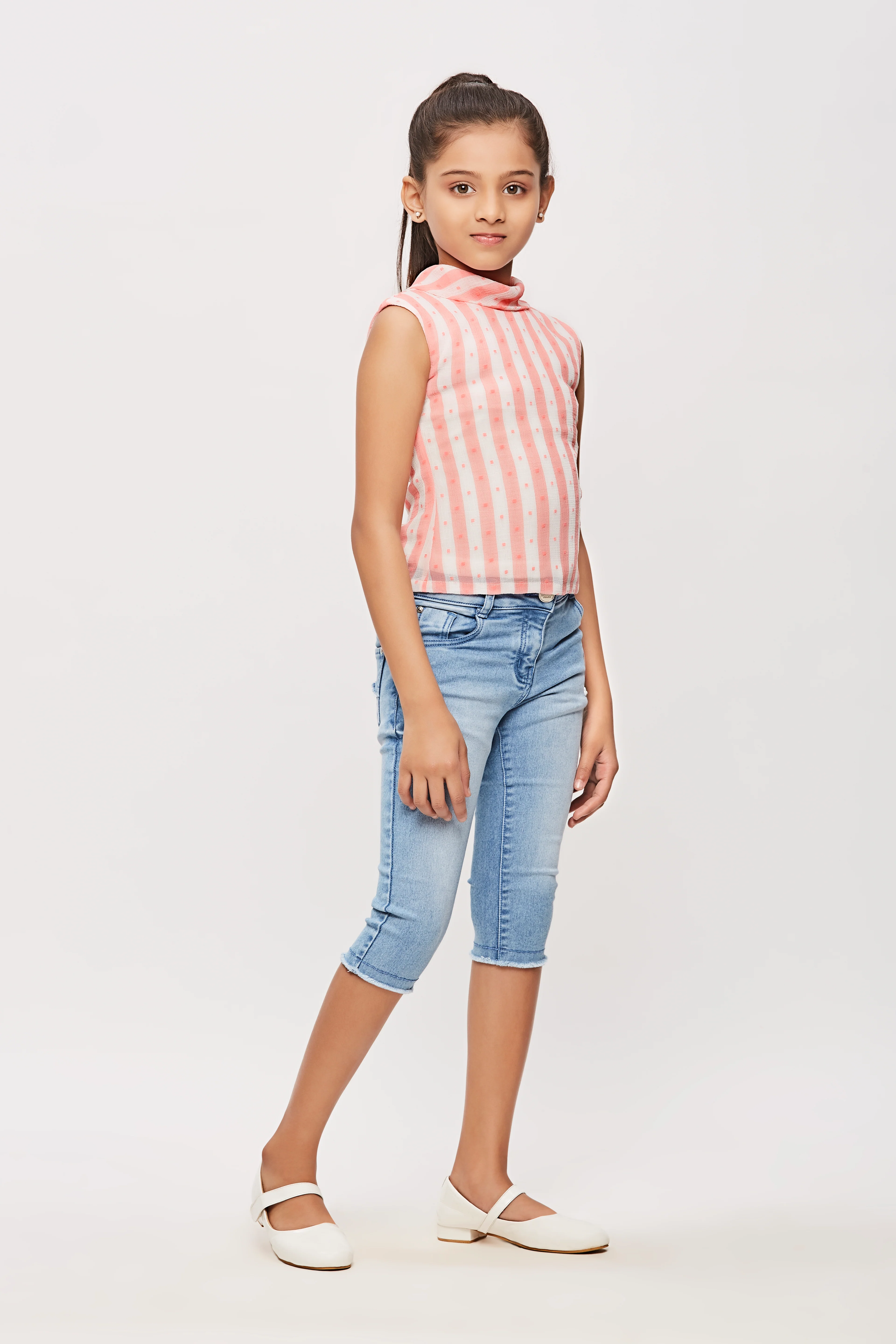 Peach Striped Sleeveless Top TG5016