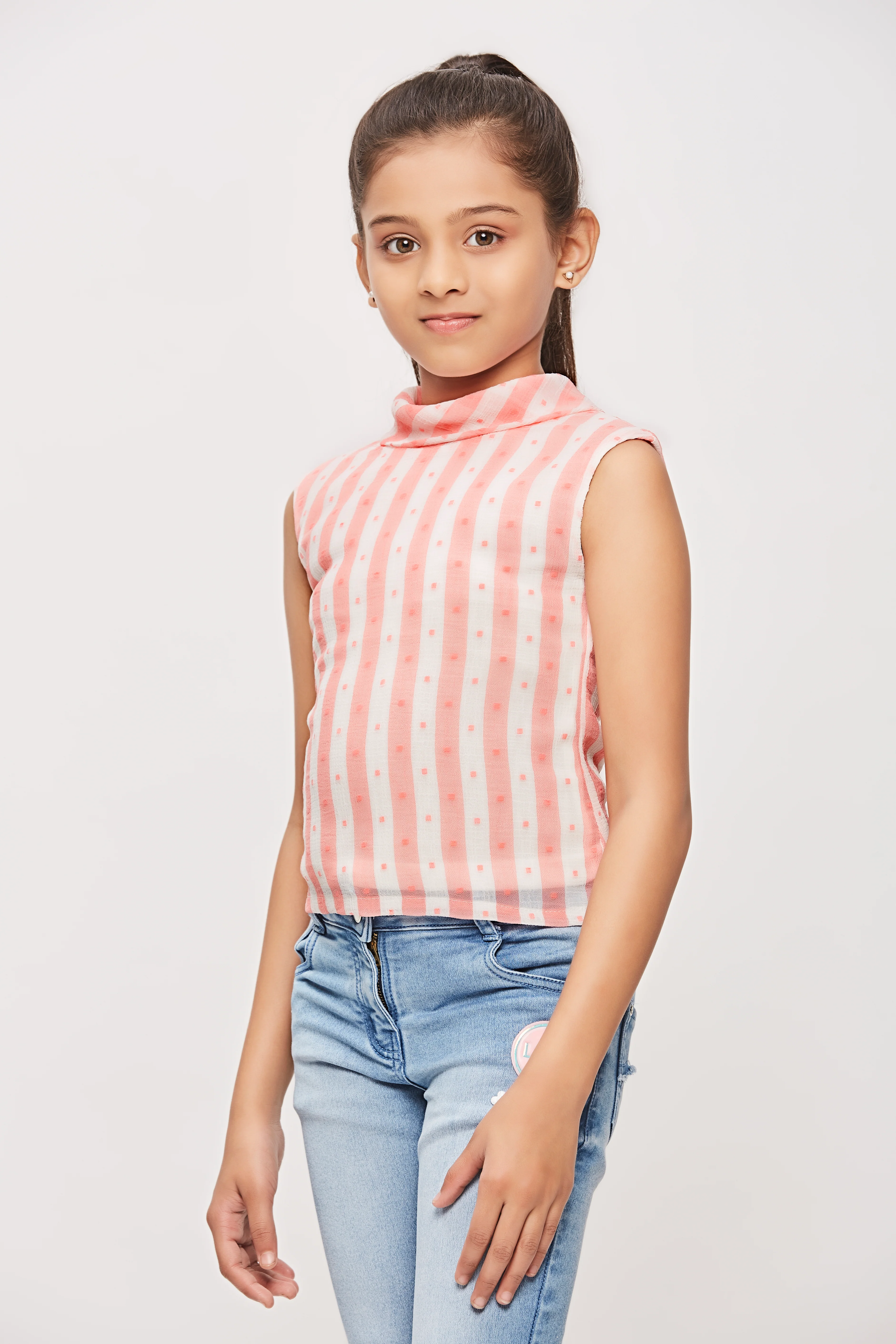 Peach Striped Sleeveless Top TG5016 - Image 2