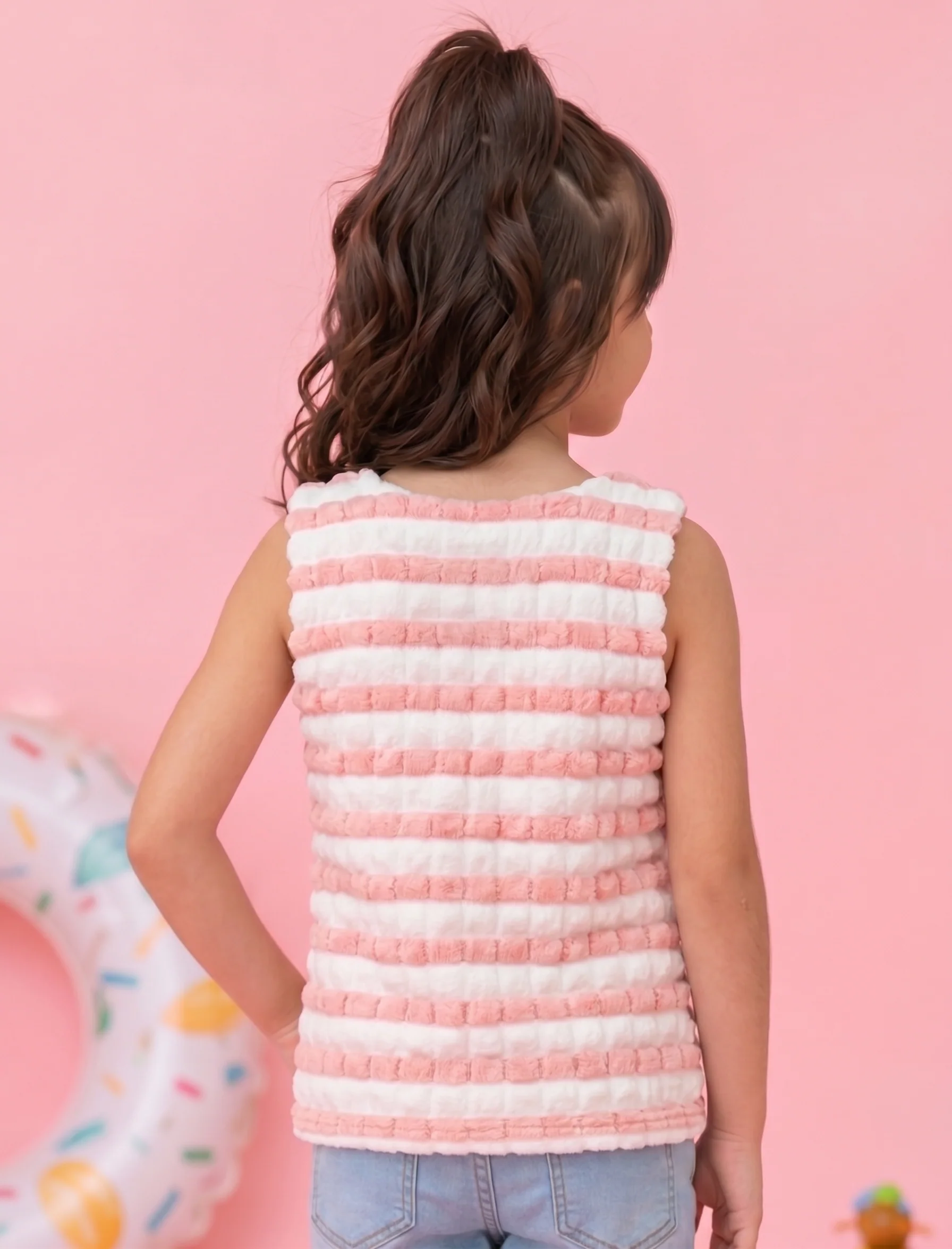 Peach & White Textured Sleeveless Top TG5020 - Image 2