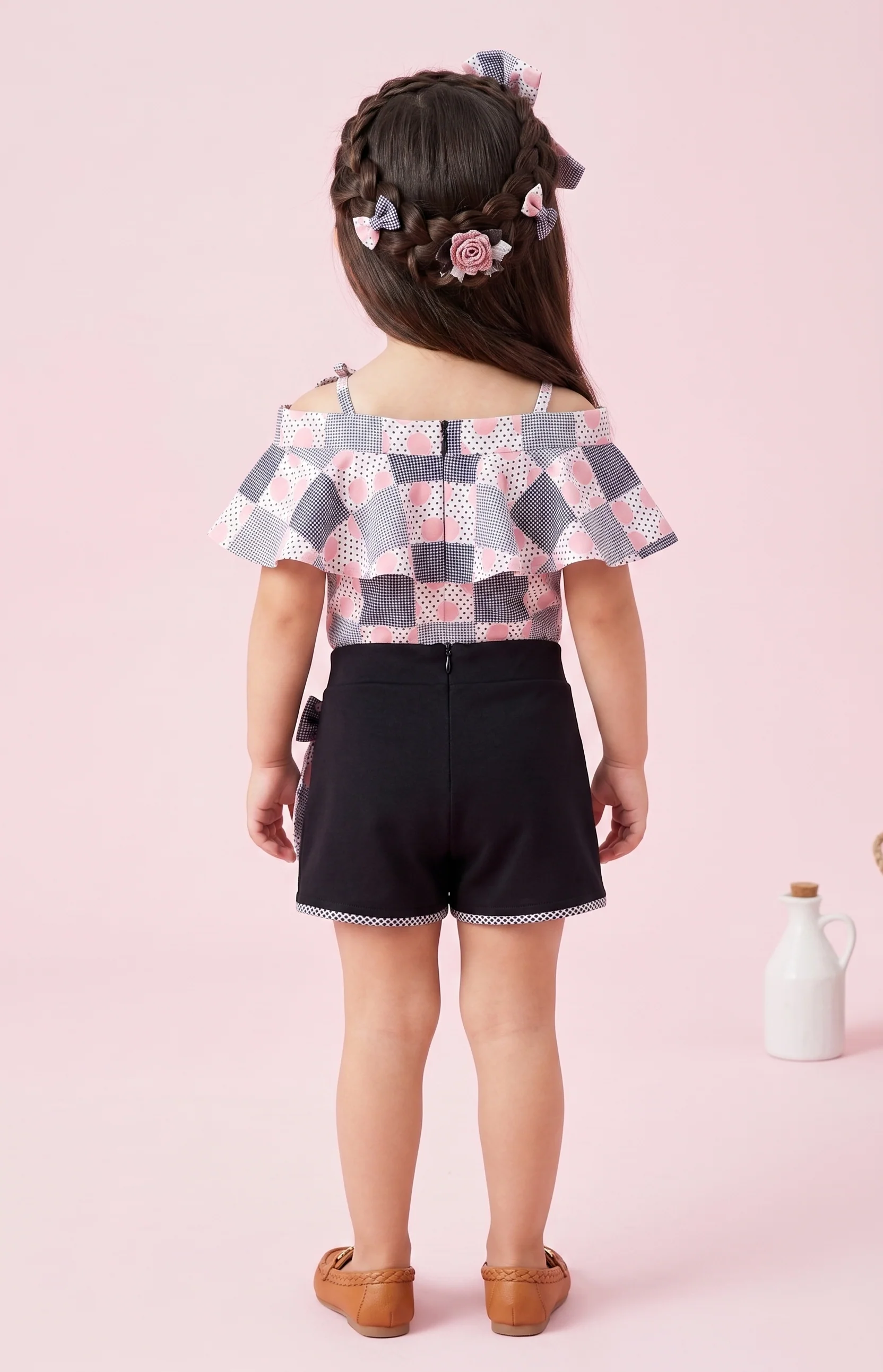 Pink & Black Printed Top and Shorts Set TSSET40203 - Image 2