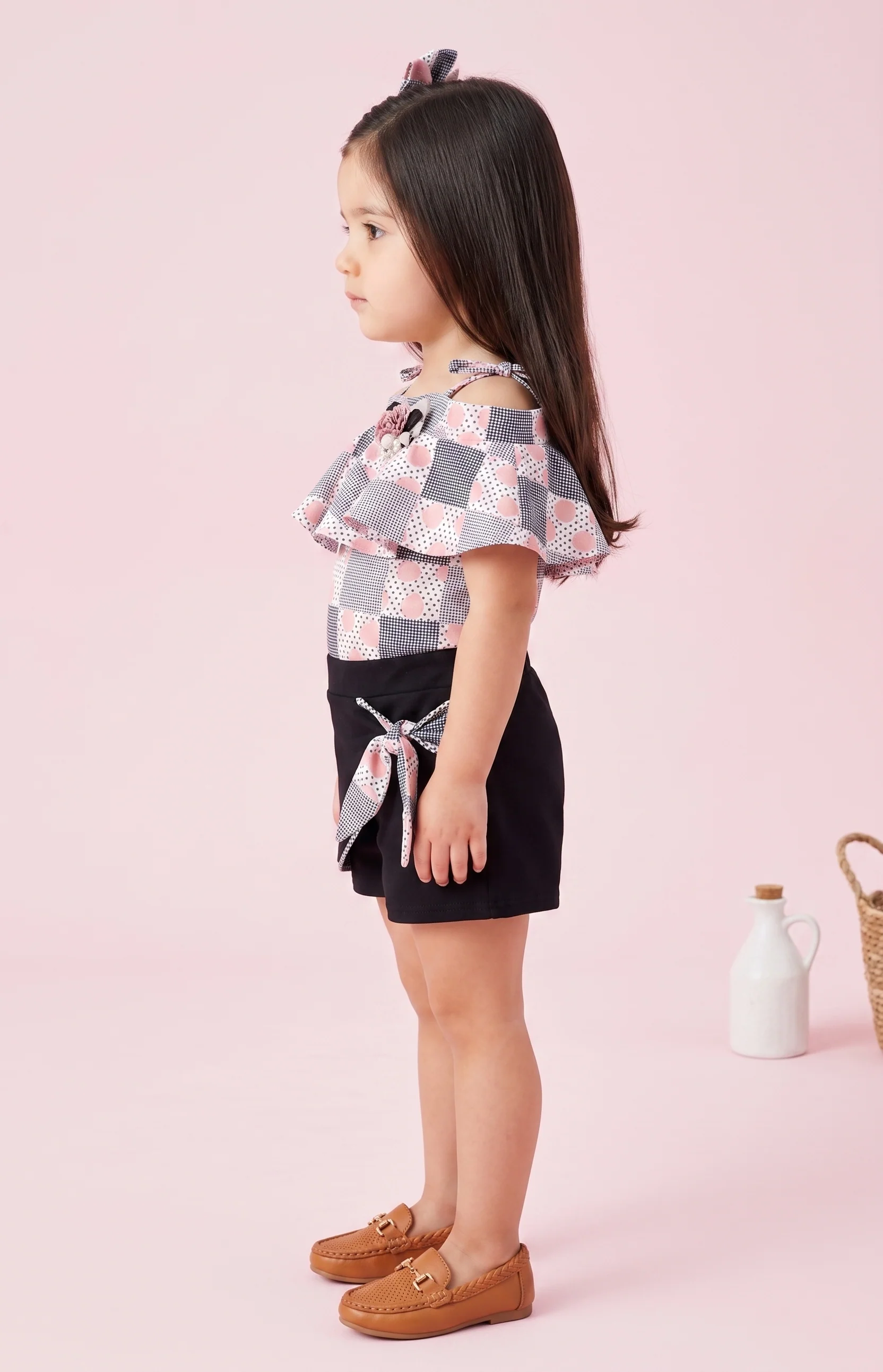 Pink & Black Printed Top and Shorts Set TSSET40203 - Image 3