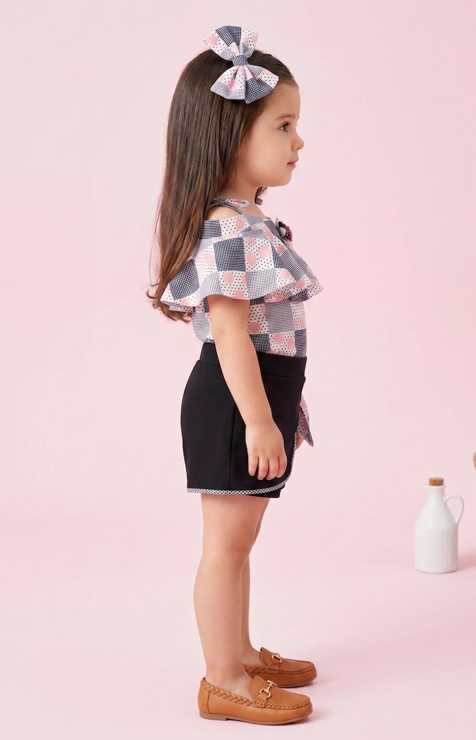 Pink & Black Printed Top and Shorts Set TSSET40203 - Image 4