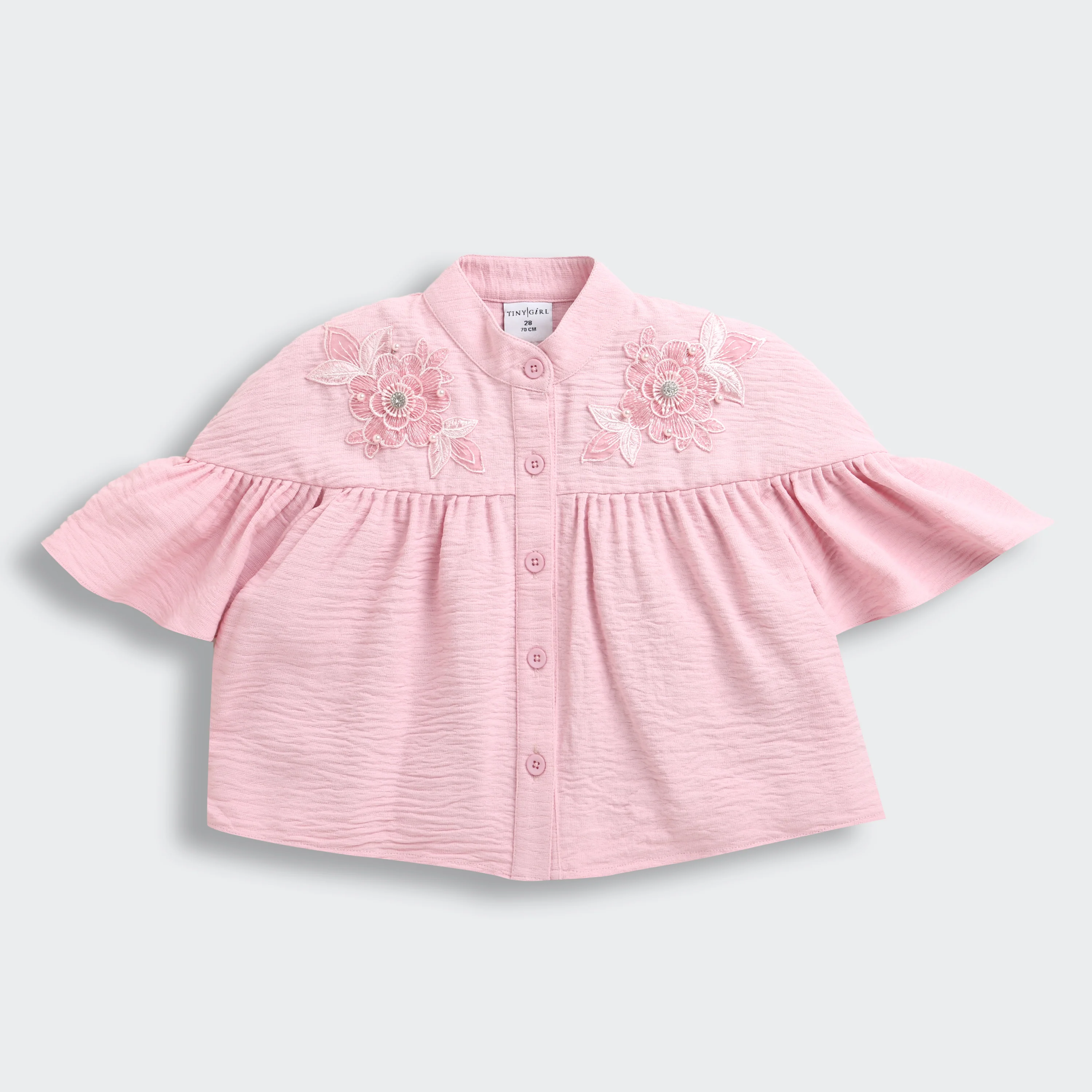 Pink Embroidered Flare Sleeve Yoke Top TG6521 - Image 5