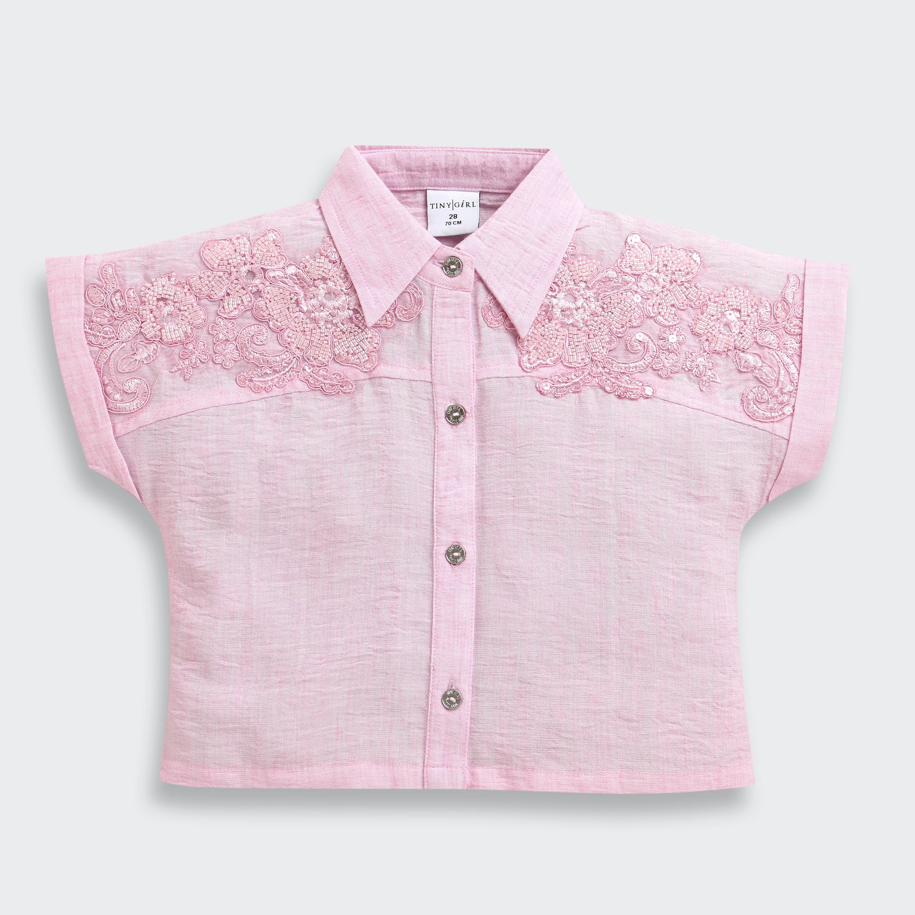Pink Embroidered Lace Shoulder Shirt TG6522 - Image 5