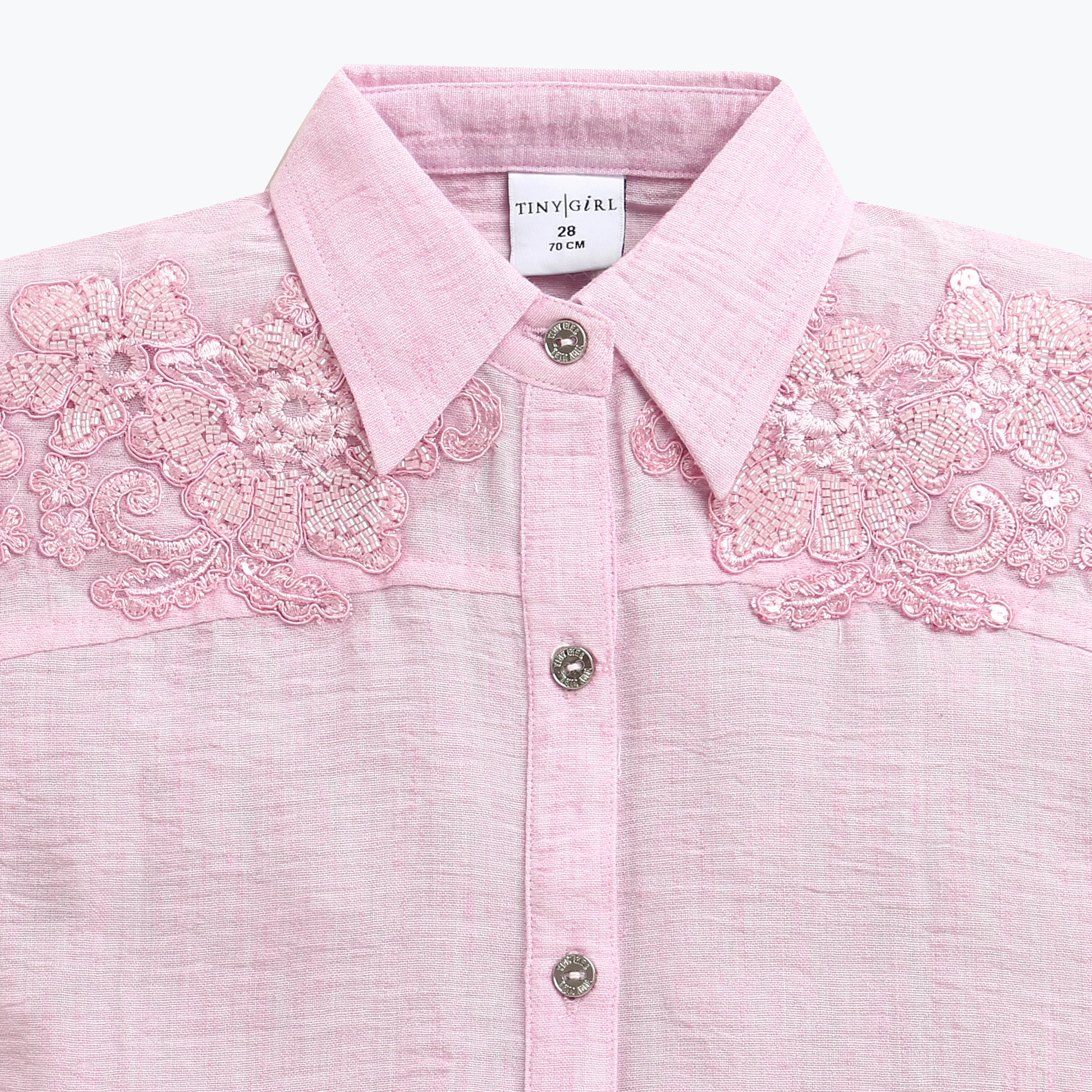 Pink Embroidered Lace Shoulder Shirt TG6522 - Image 6