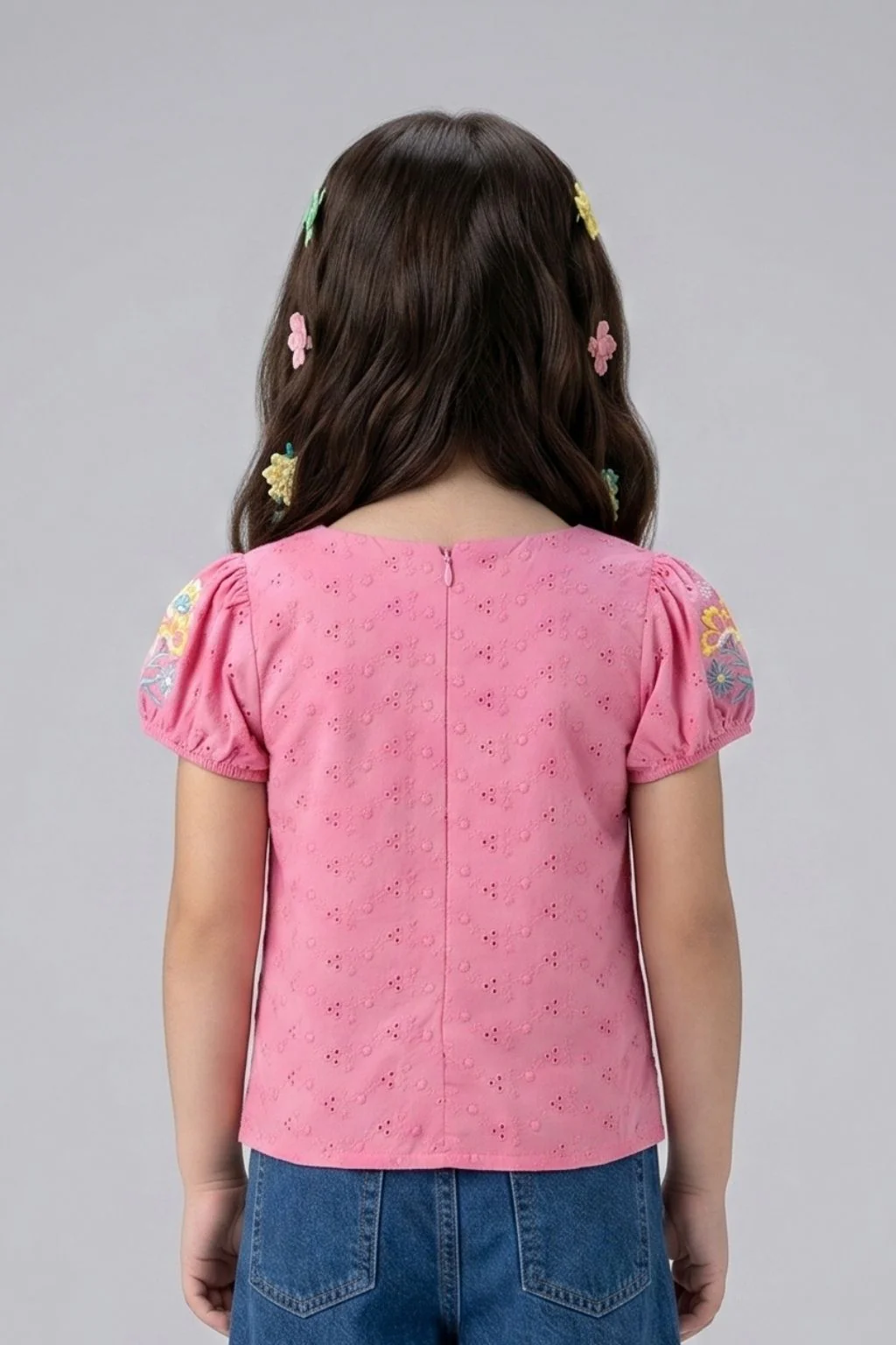Pink Floral Embroidered Eyelet Cotton Top TG6356 - Image 2