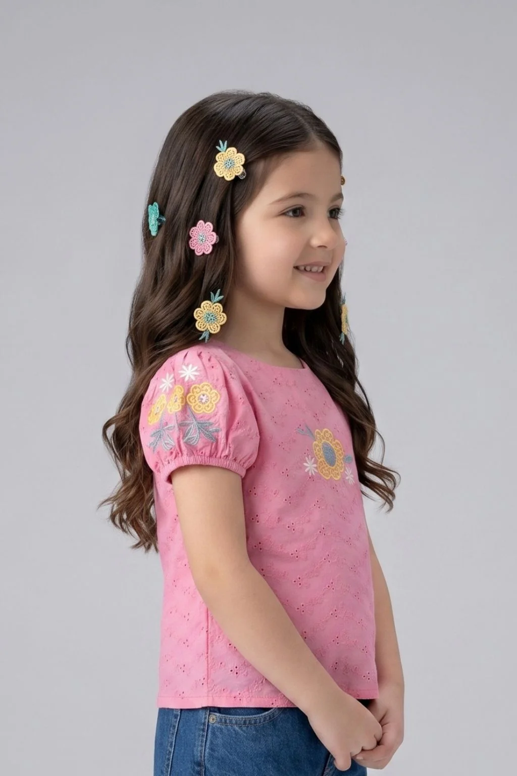 Pink Floral Embroidered Eyelet Cotton Top TG6356 - Image 3