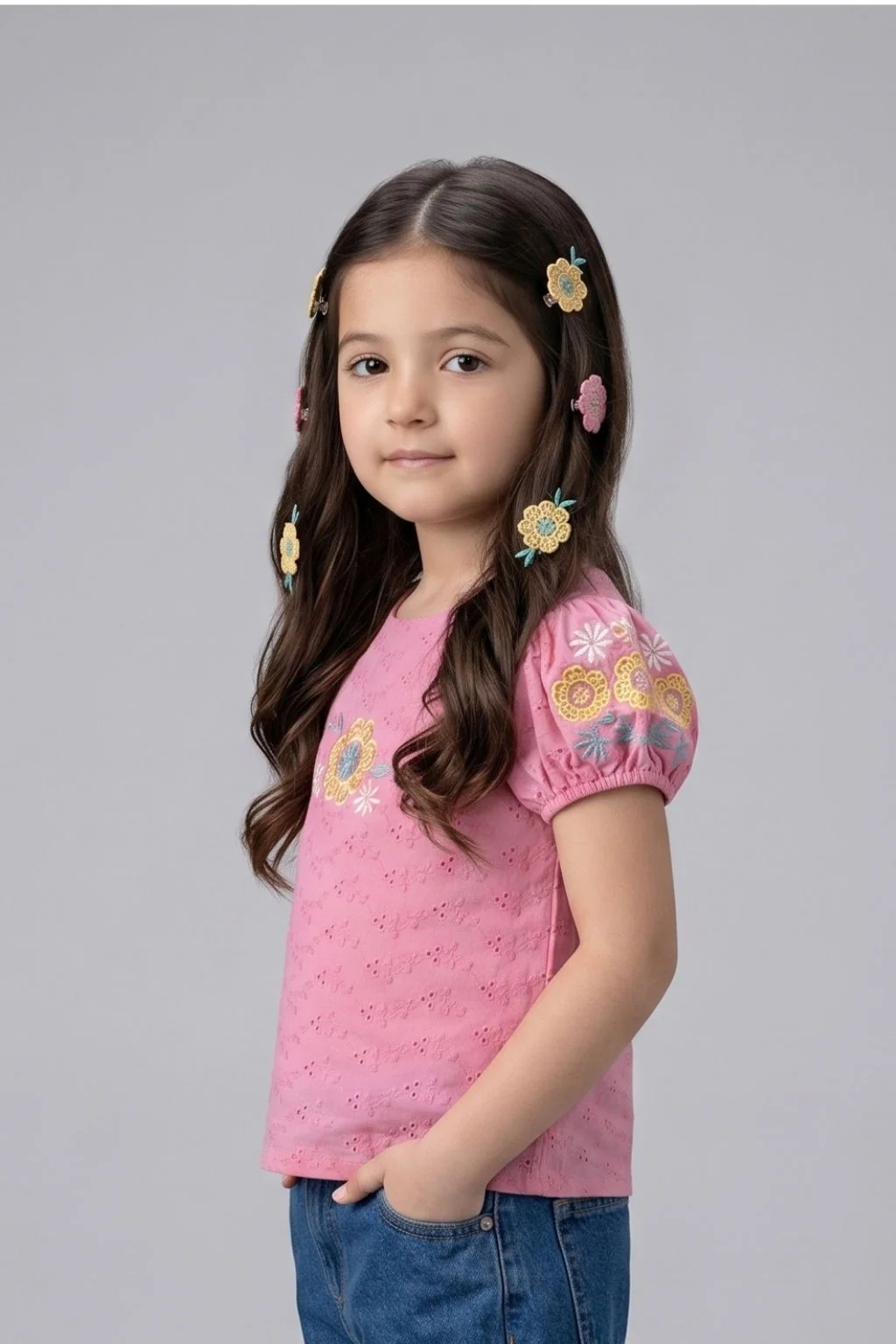 Pink Floral Embroidered Eyelet Cotton Top TG6356 - Image 4
